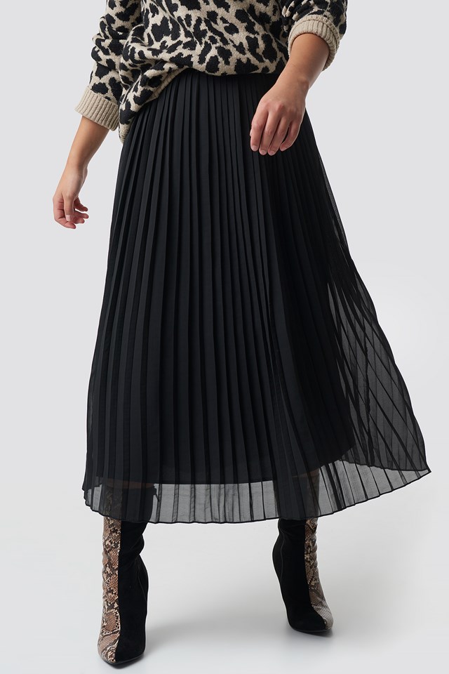 Pleated Long Skirt Black | na-kd.com