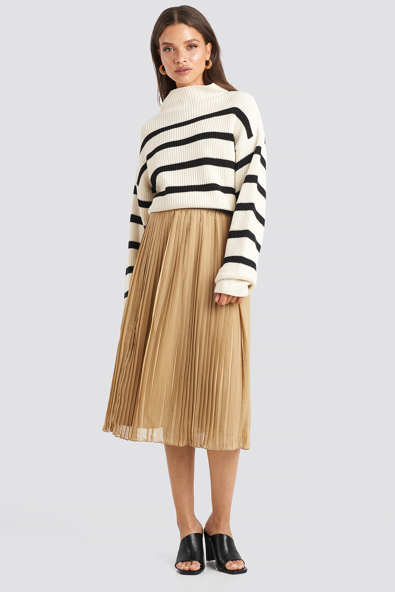 Pleated Midi Skirt Dark Sand