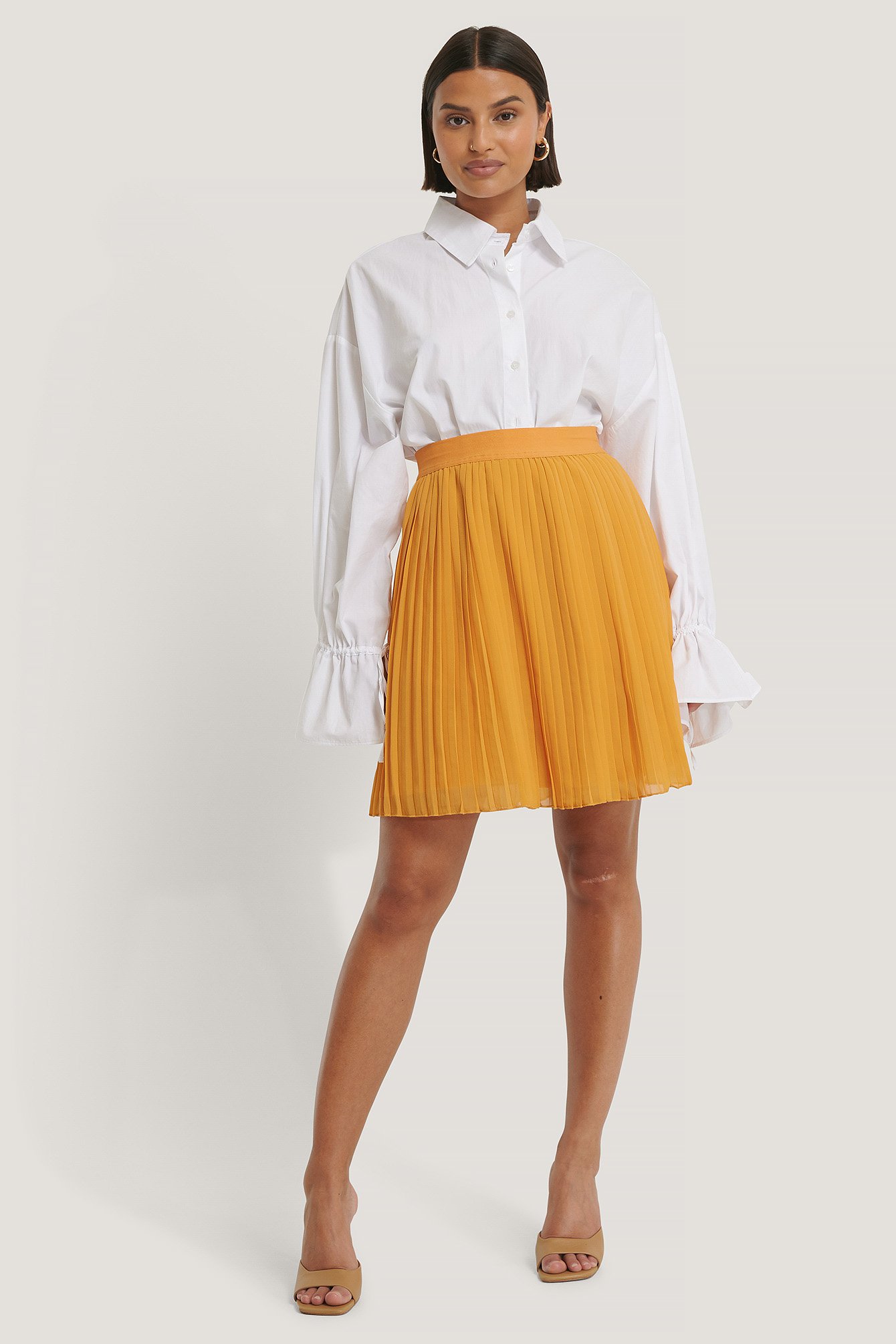 Women Orange Short-sleeved Single-breasted Shirt Matching Elastic Waist Pleated  Skirt College Style Fashion Joker Skirt Suit - AliExpress