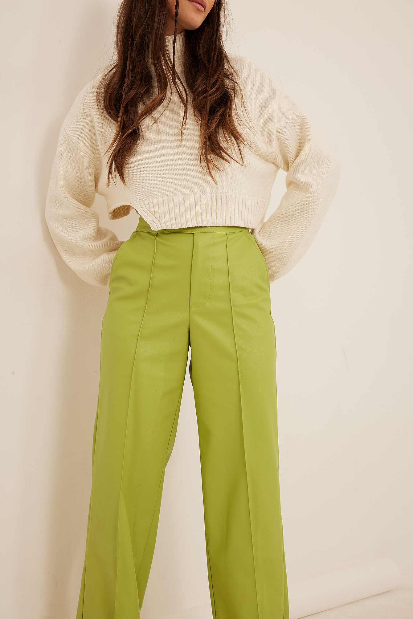 Pleated PU Pants Green | na-kd.com