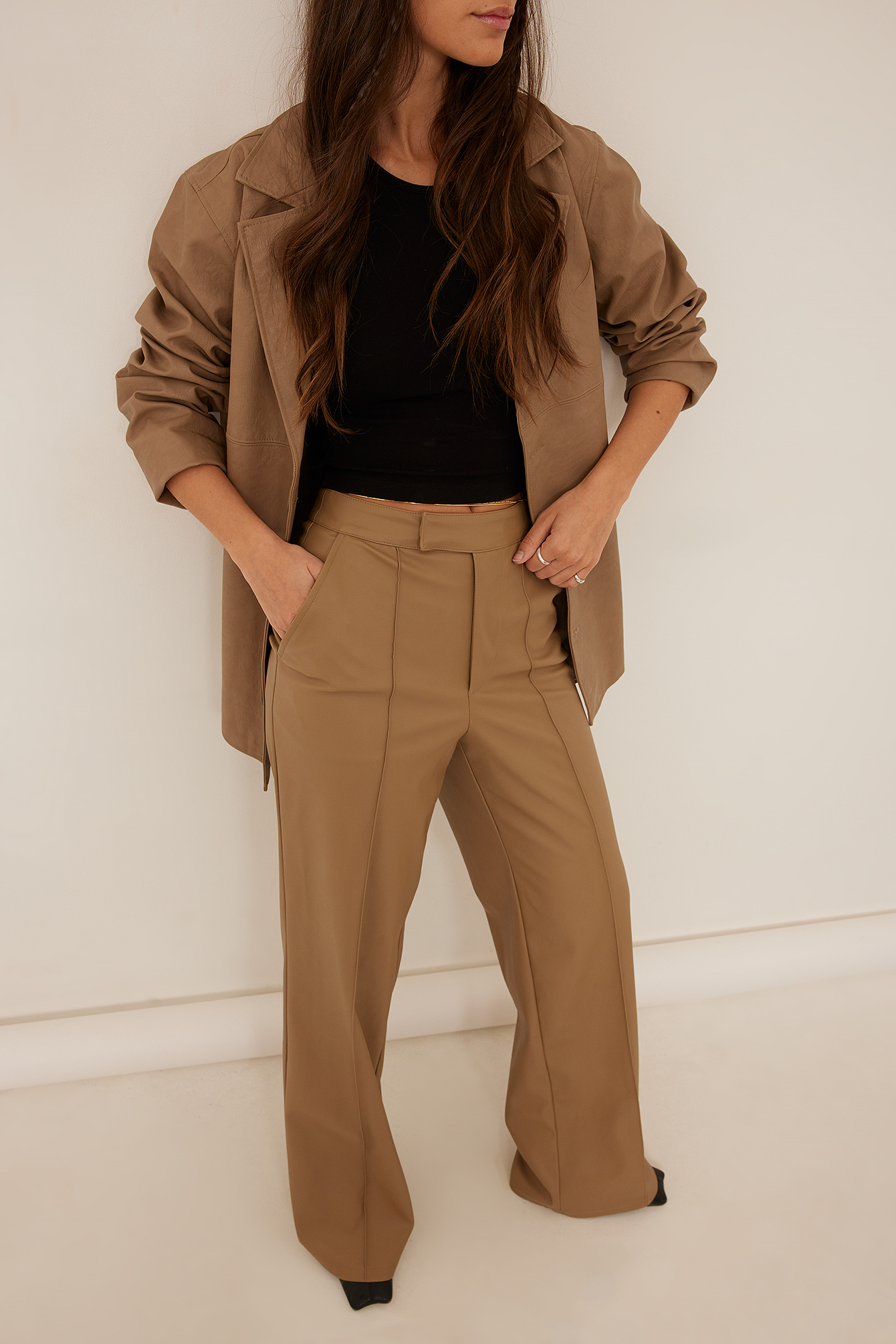 Pleated PU Pants Beige | na-kd.com