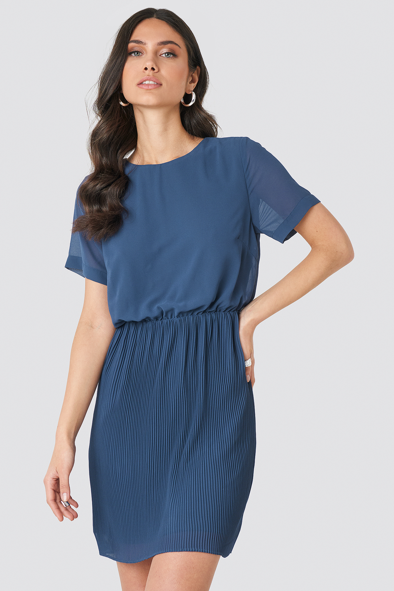 Pleated Skirt Part Dress Dark Dusty Blue