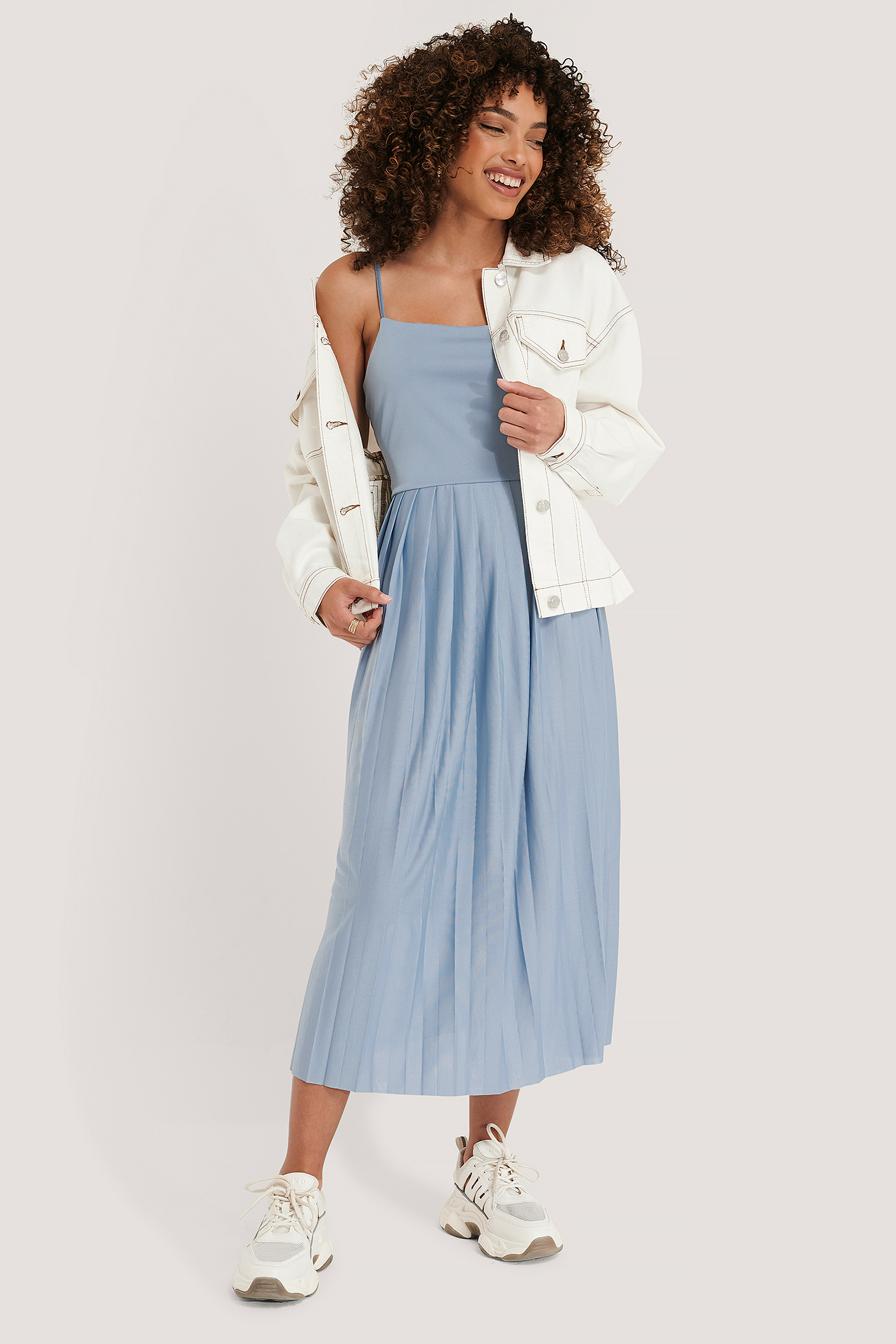 Pleated Strap Dress Blue