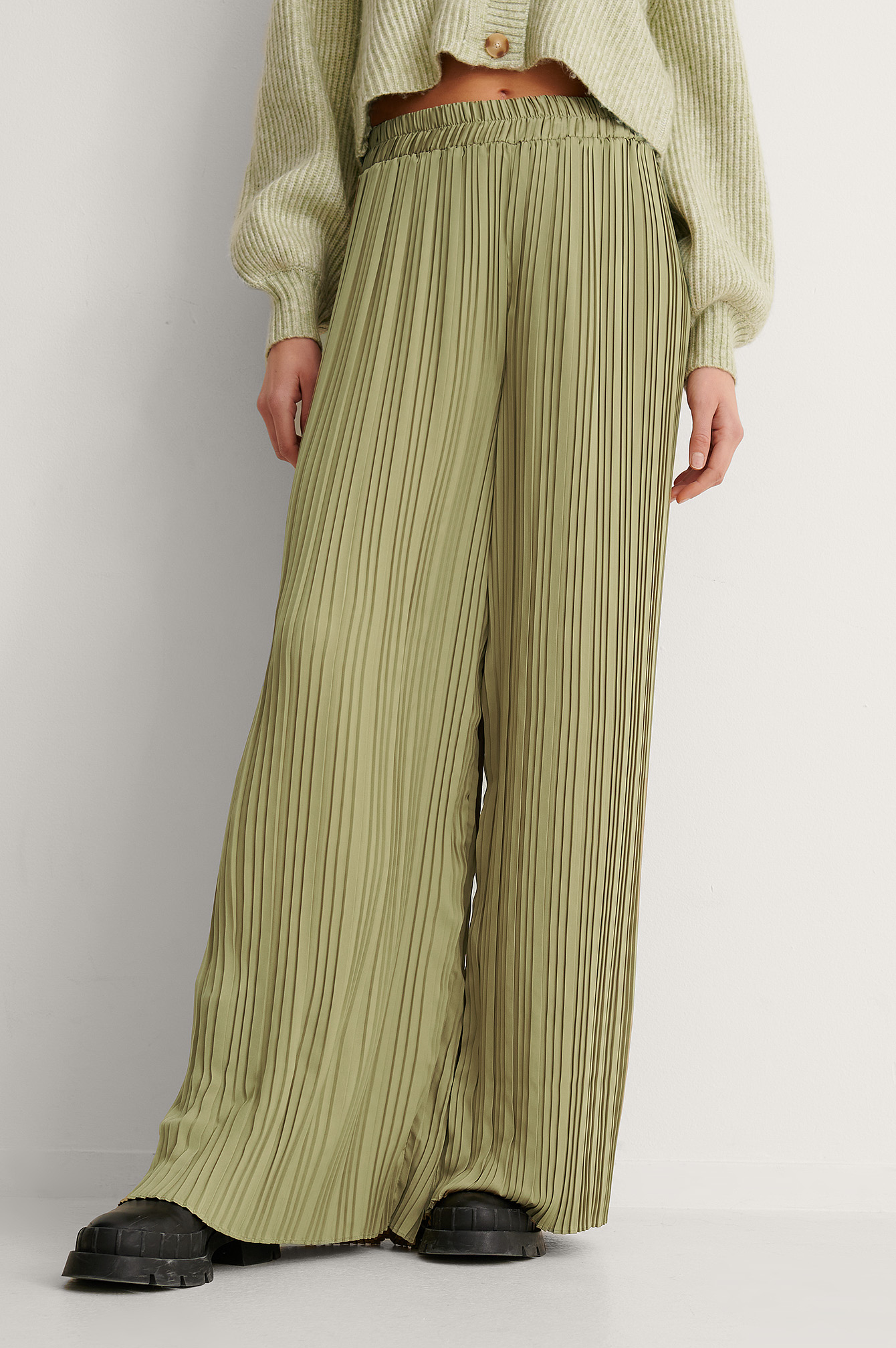 Pleated Wide Leg Pants Green | na-kd.com