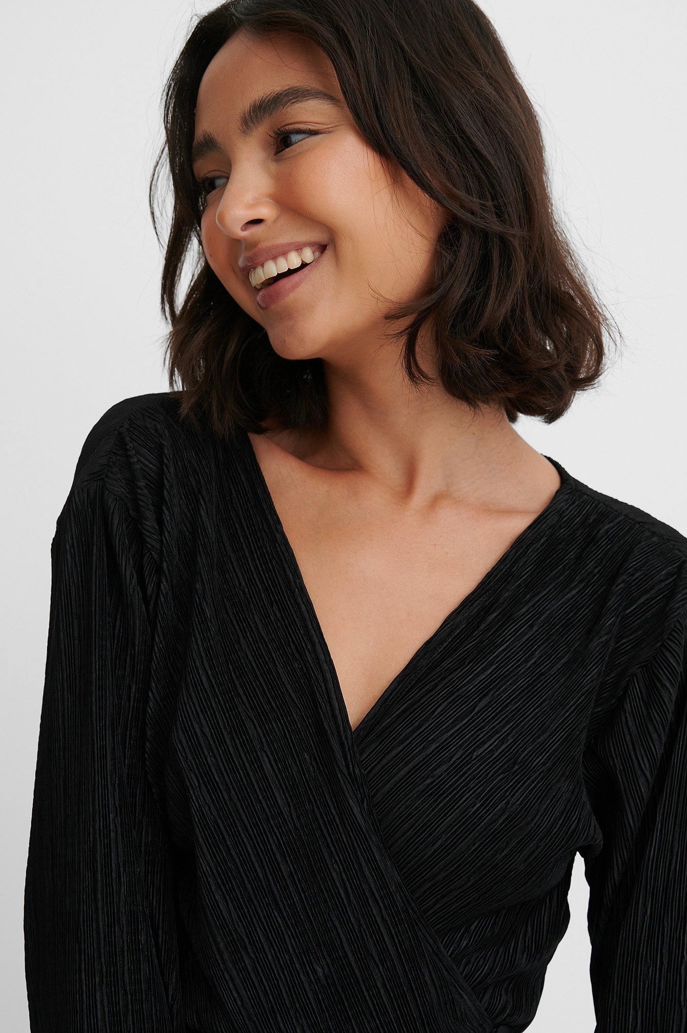 Black NA-KD Party Pleated Wrap Top