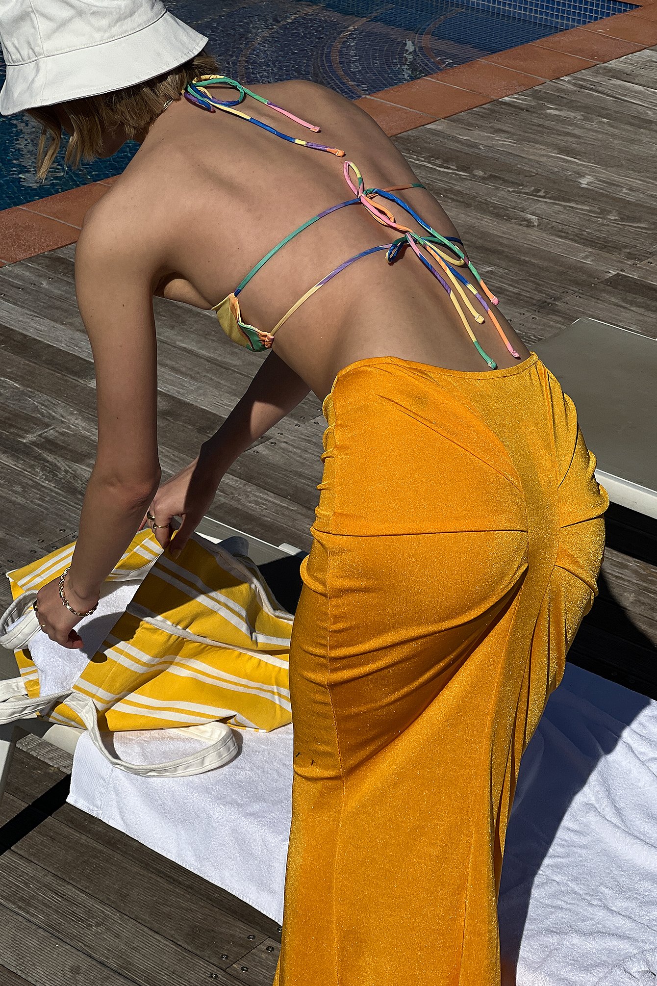 Orange Pleats Detail Skirt