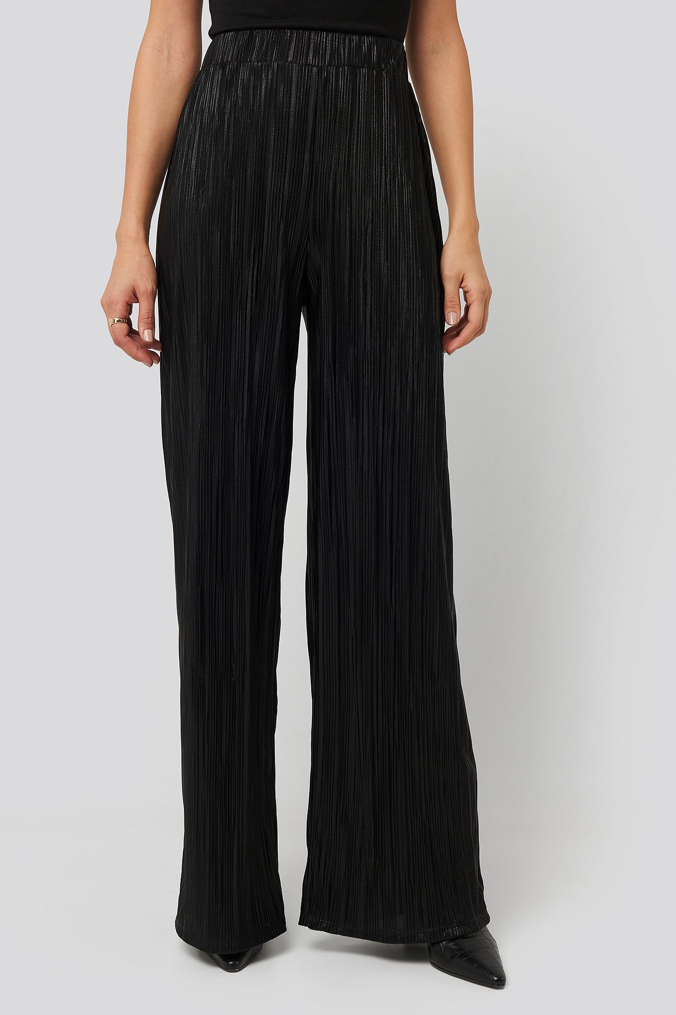 Plisse Wide Leg Pants Black