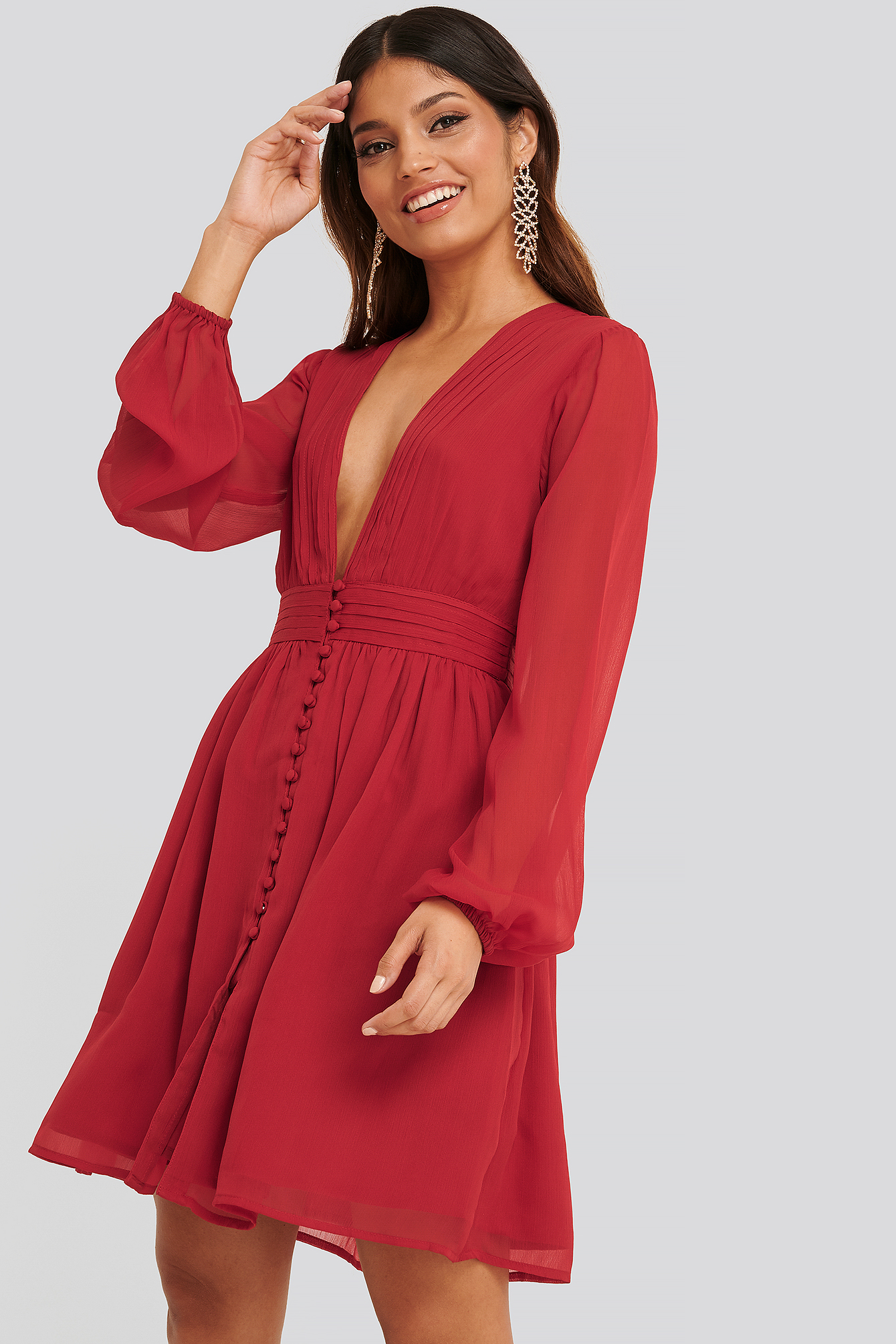 Plunge V-Neck Mini Dress Dark Red