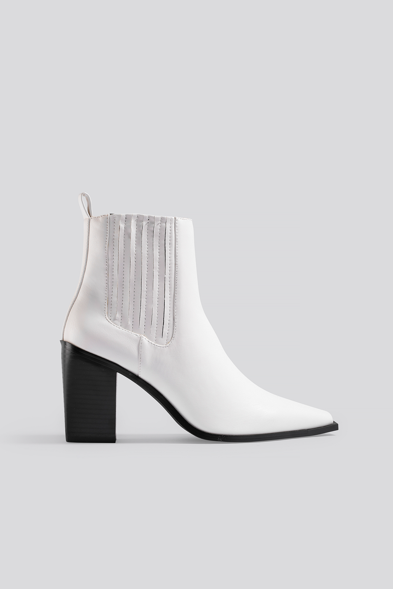 Pointy Block Heel Boots White
