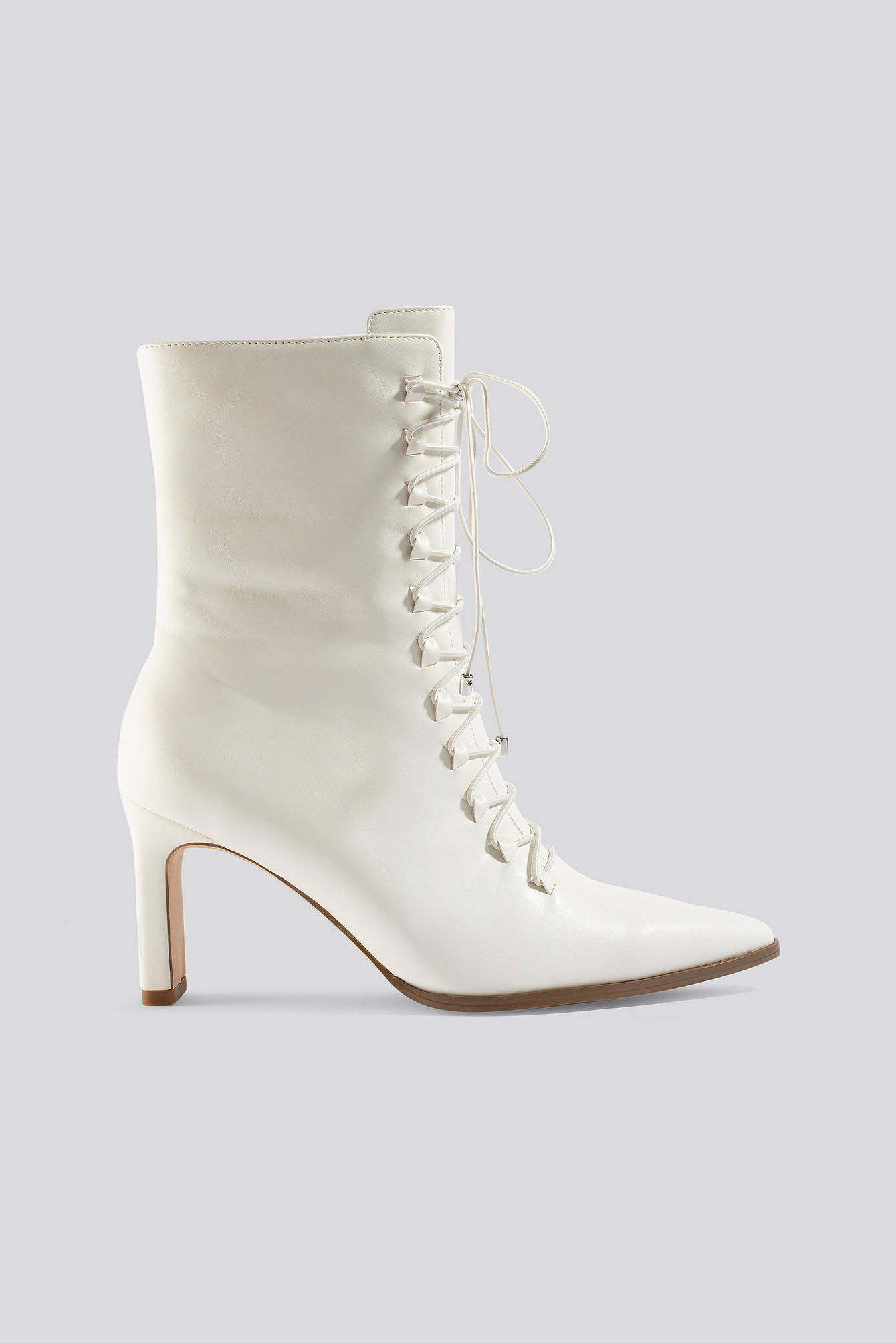 Pointy Lace Up Booties White
