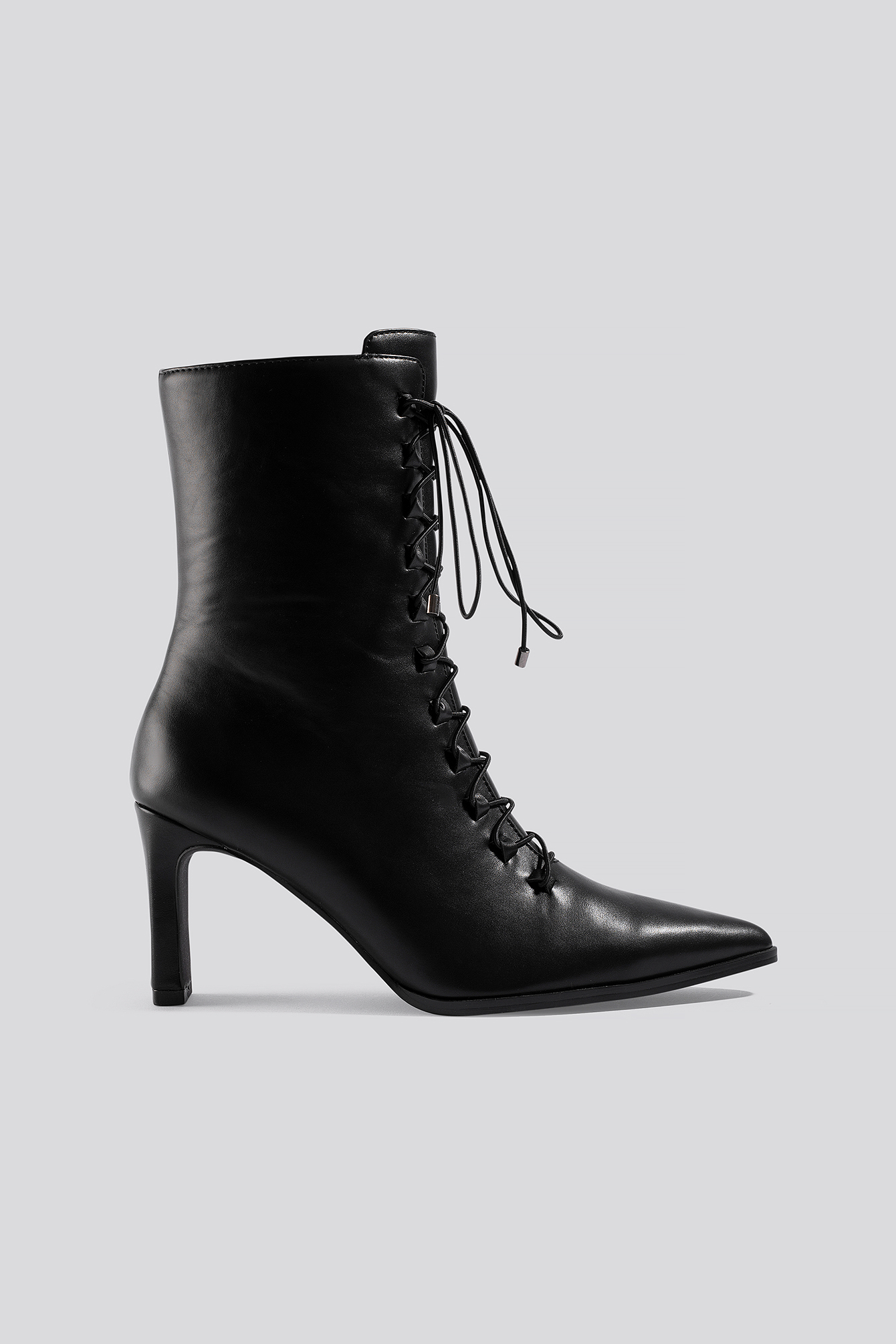 Pointy Lace Up Booties Black