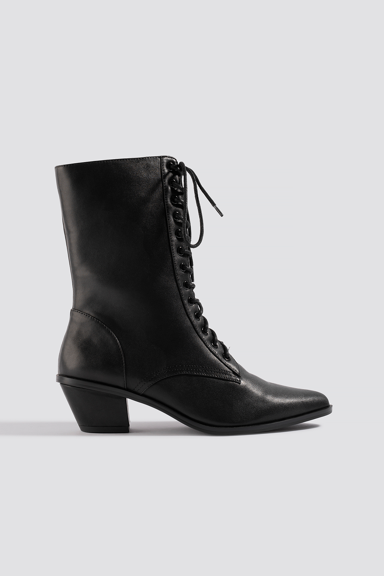 Pointy Lace Up Boots Black