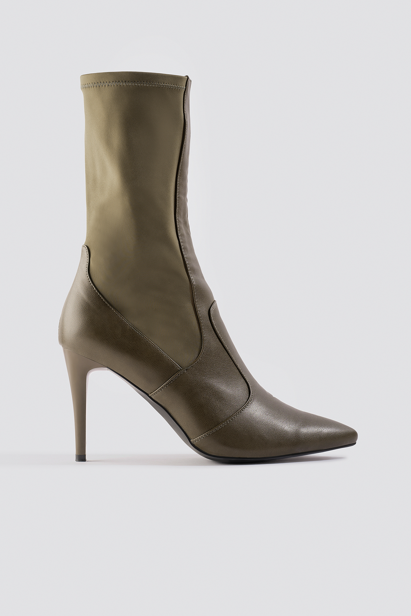 Pointy PU Mix Boots Khaki