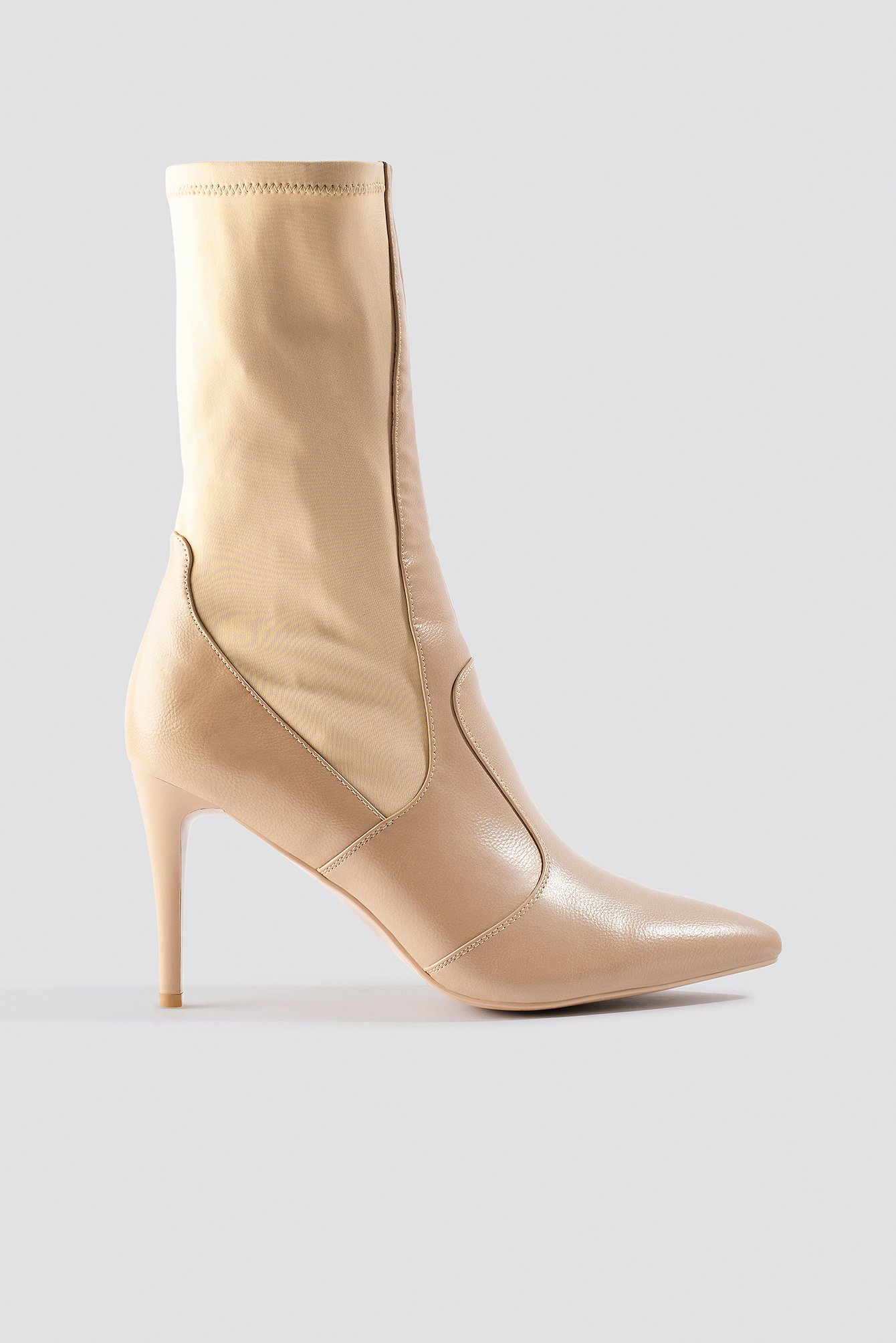 Pointy PU Mix Boots Beige