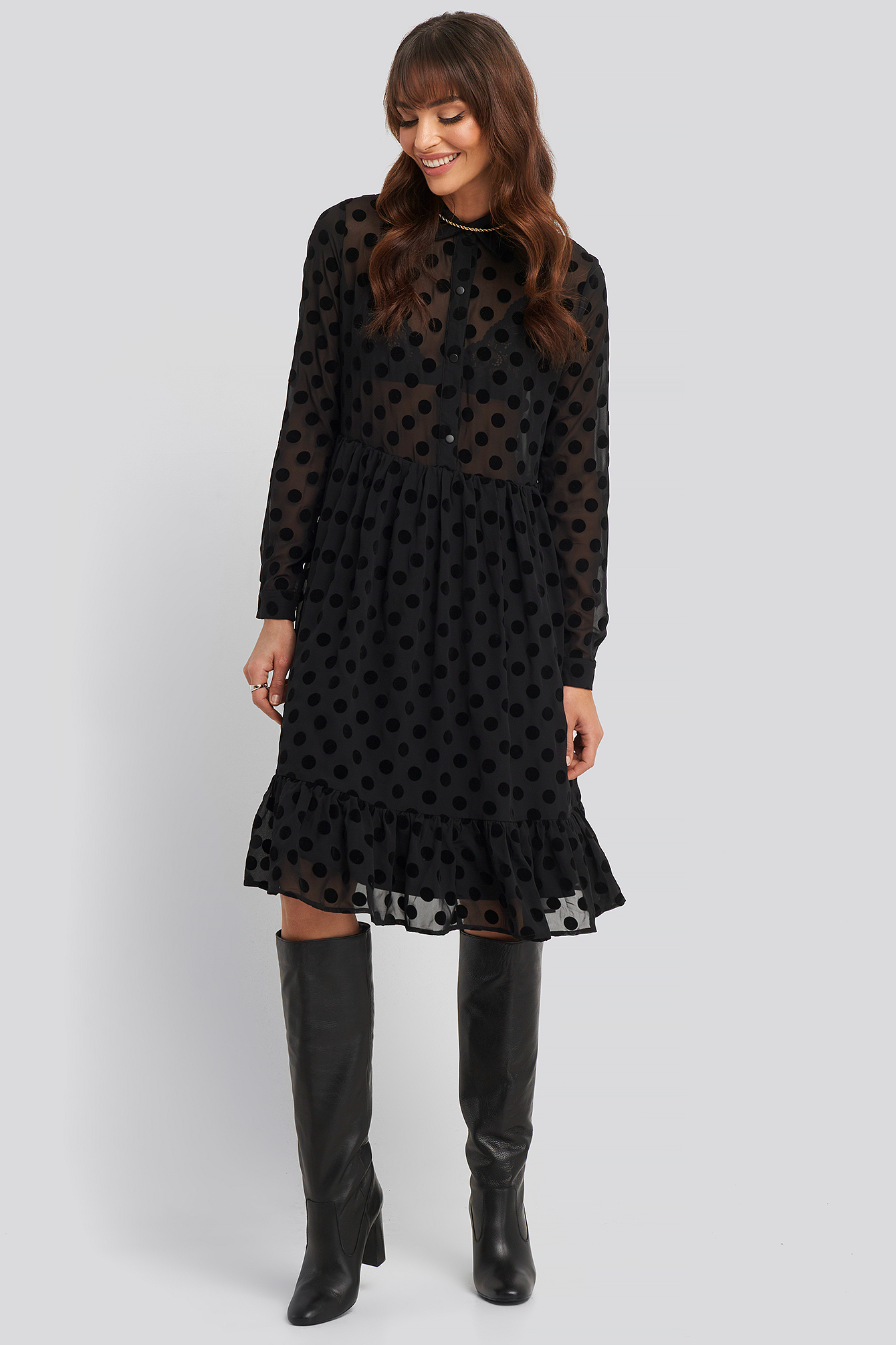 Polka Dot Mesh Dress Black/Grey