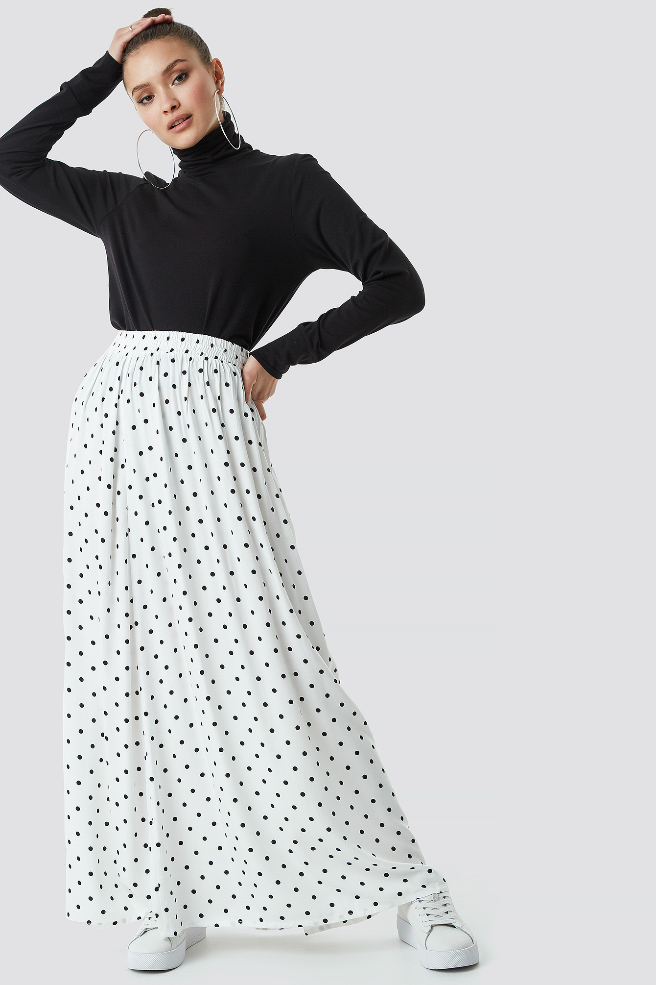 Polka Dot Print Maxi Skirt White/Black
