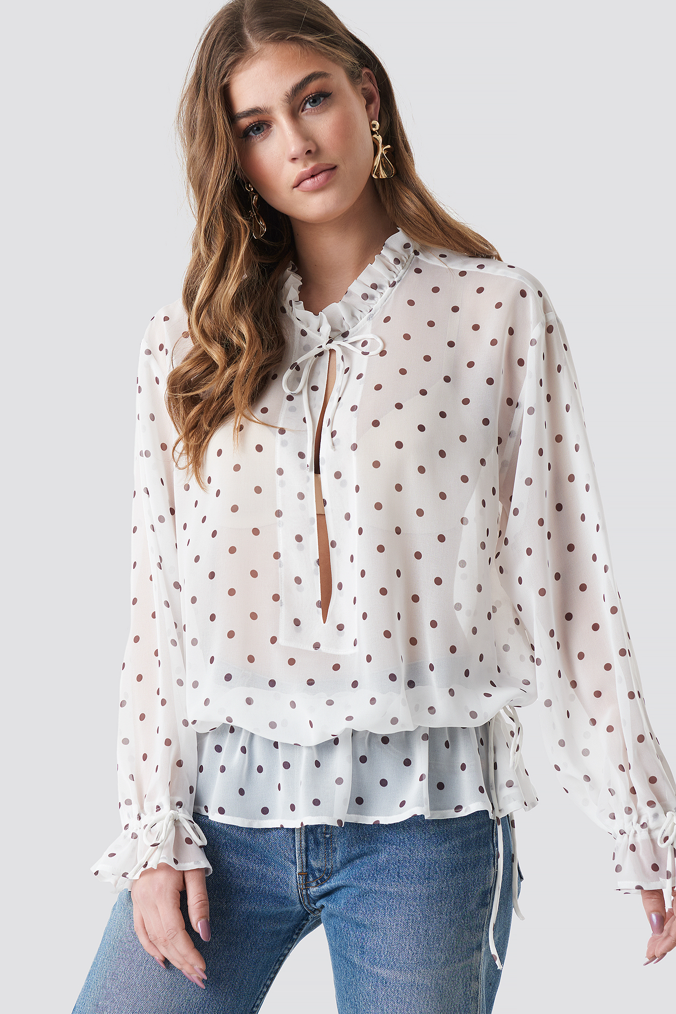Polka Dot Tie Detail Blouse White | NA-KD