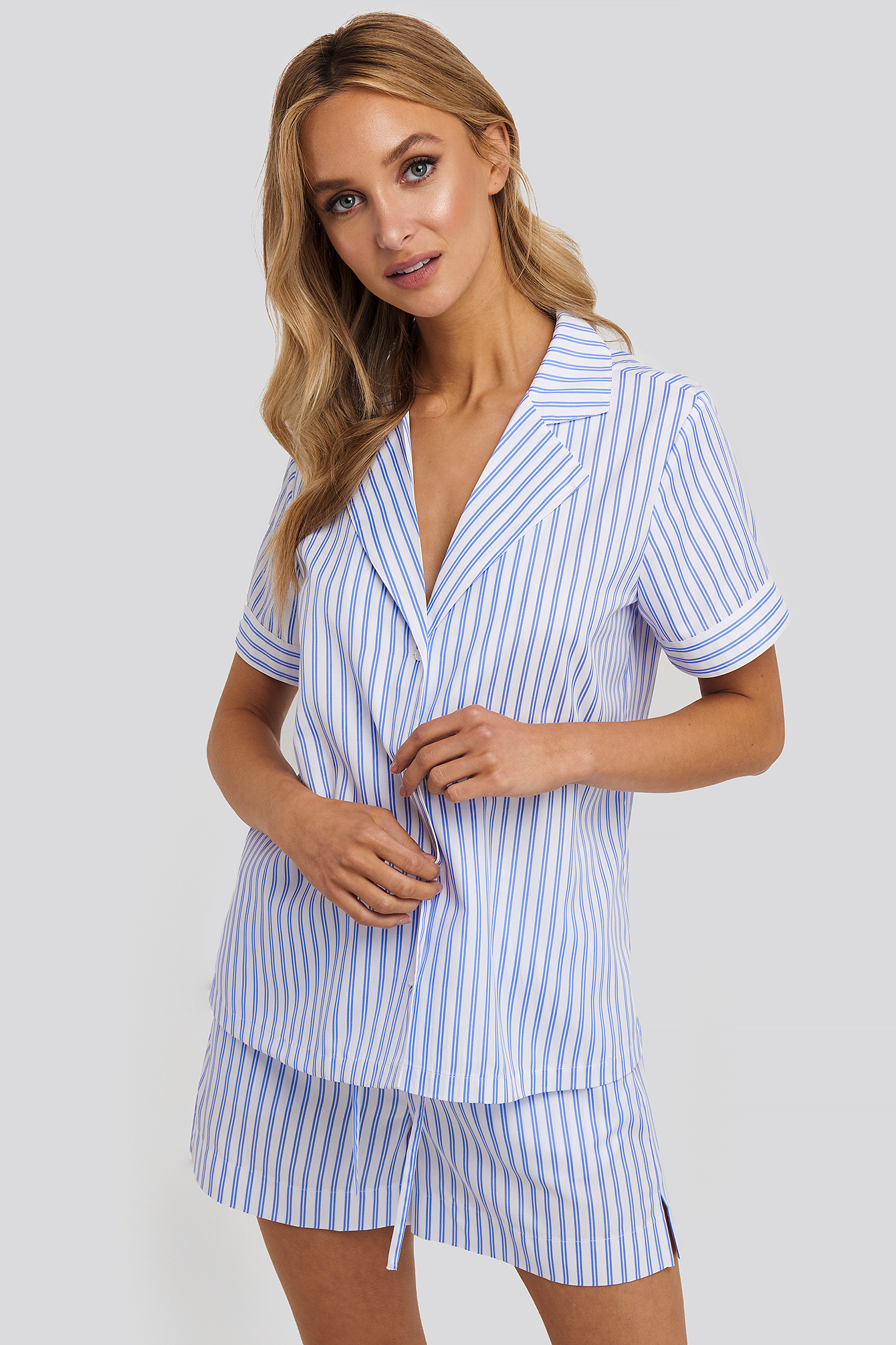 Poplin Cotton Night Shirt Blue/White Stripe