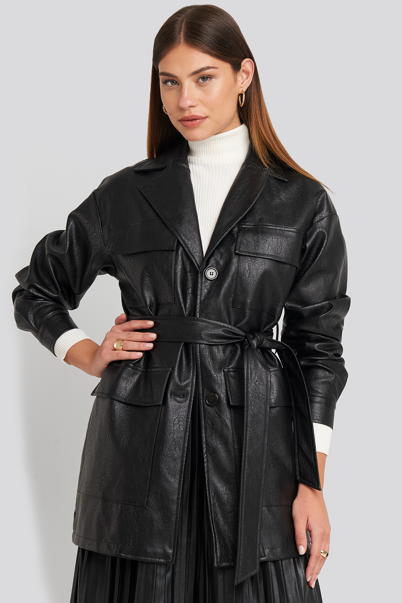 Power Shoulder Pu Jacket Black