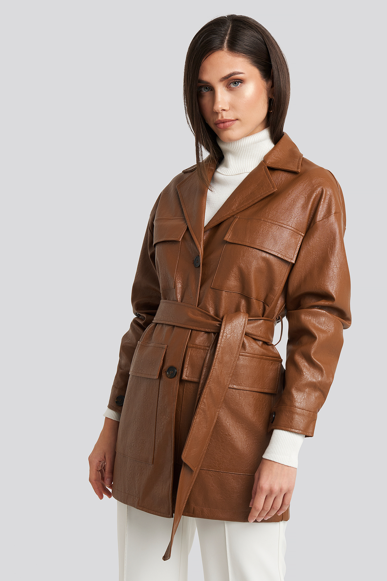 Power Shoulder Pu Jacket Brown