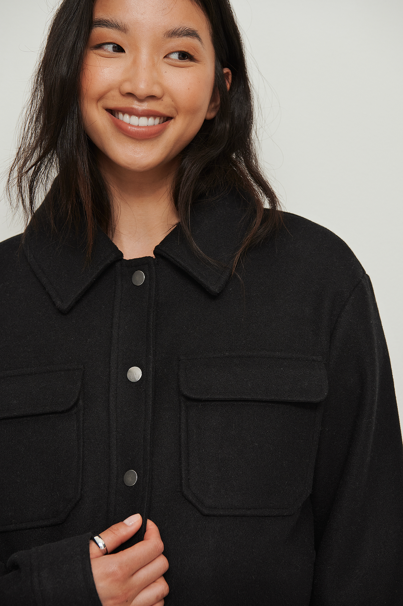 Recycled Press Button Overshirt Black 