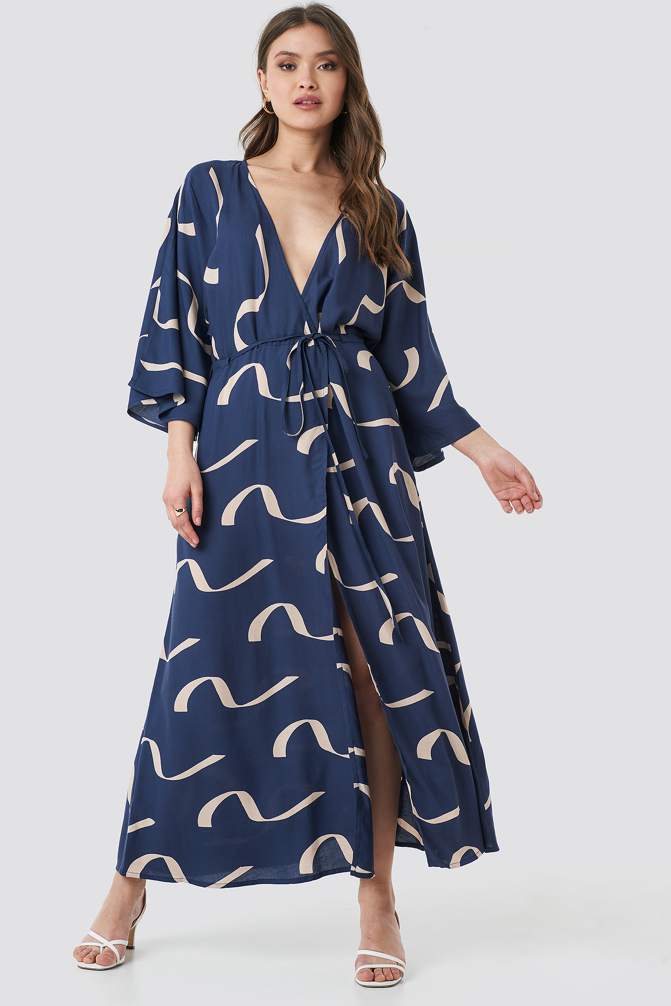 Printed Coat Dress Wave Blue