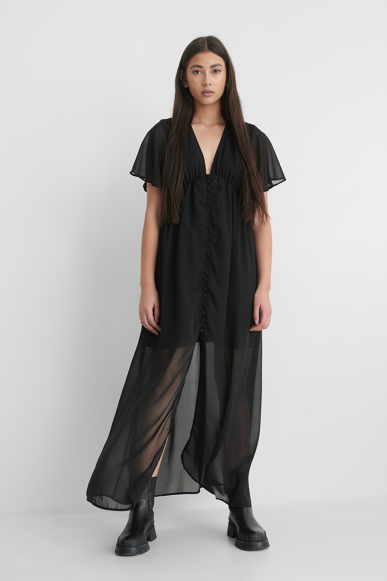 Front Button Maxi Dress Black | na-kd.com