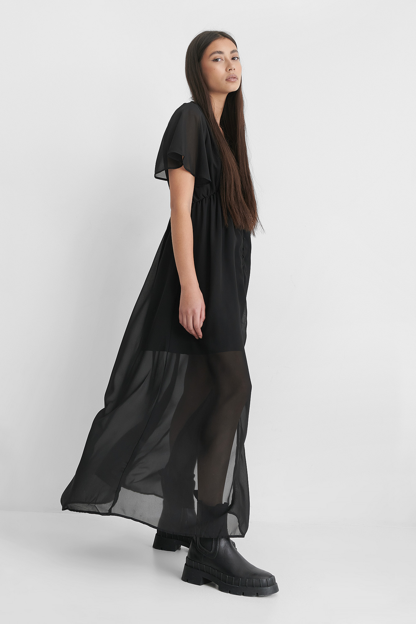 Front Button Maxi Dress Black | na-kd.com