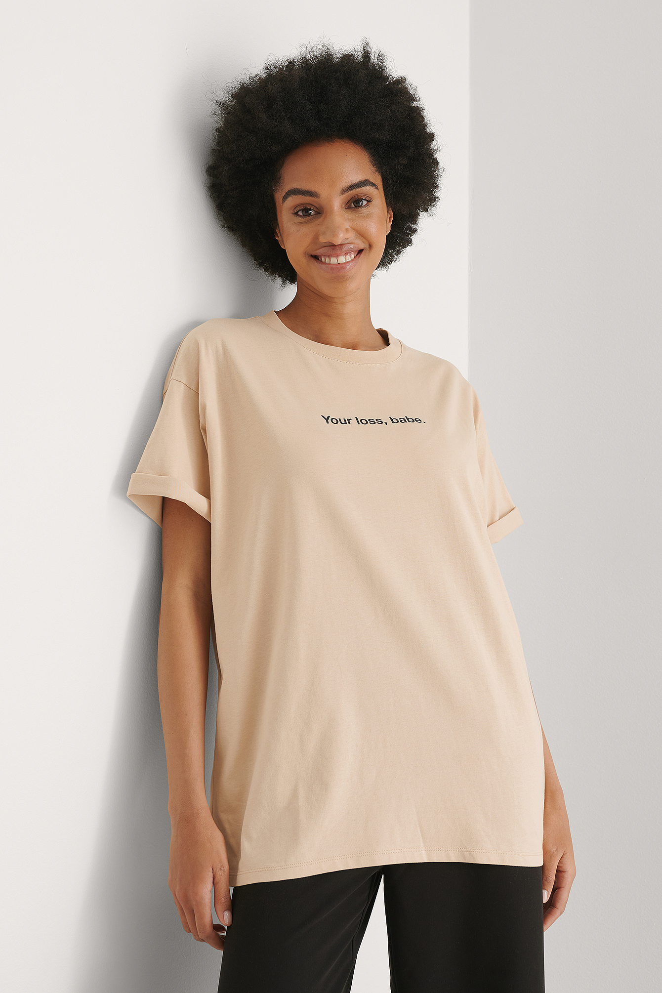 Beige Organic Printed Oversized T-shirt