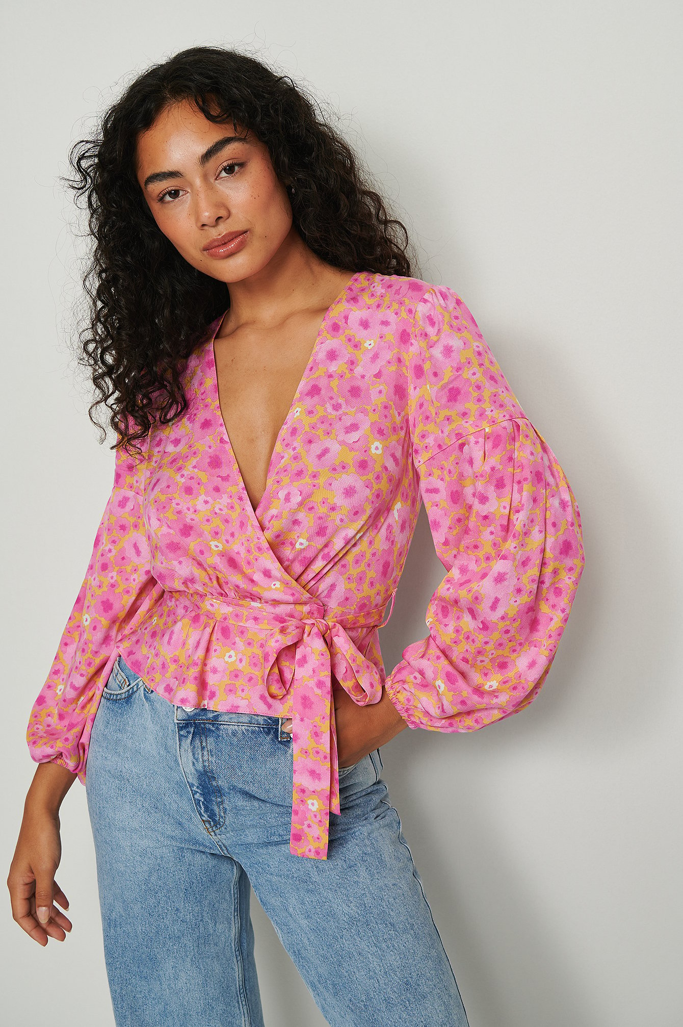 Orange/Pink Flower Kopertowa bluzka z nadrukiem