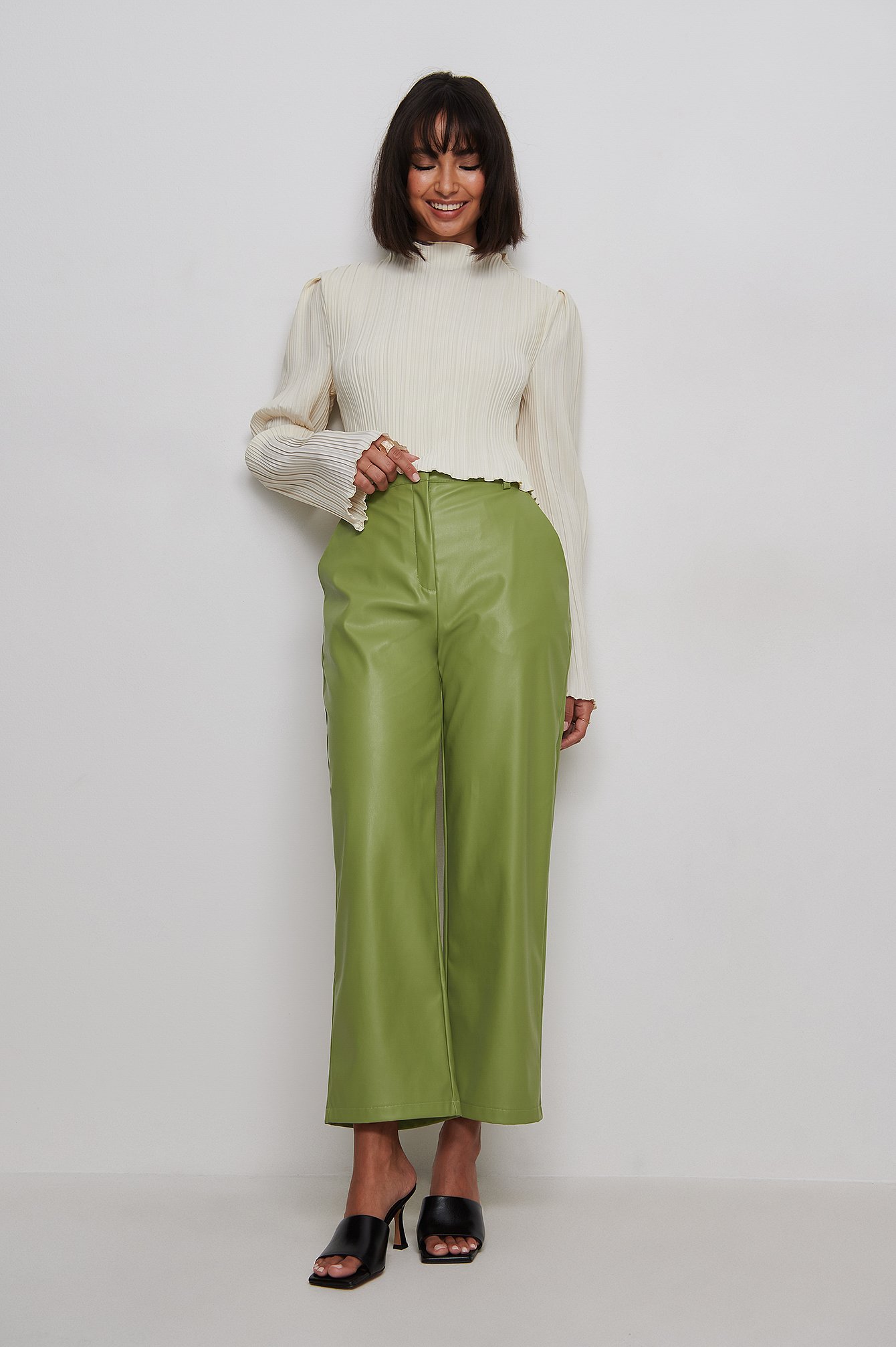 Green Krótkie Spodnie Ze Sztucznej Skóry
