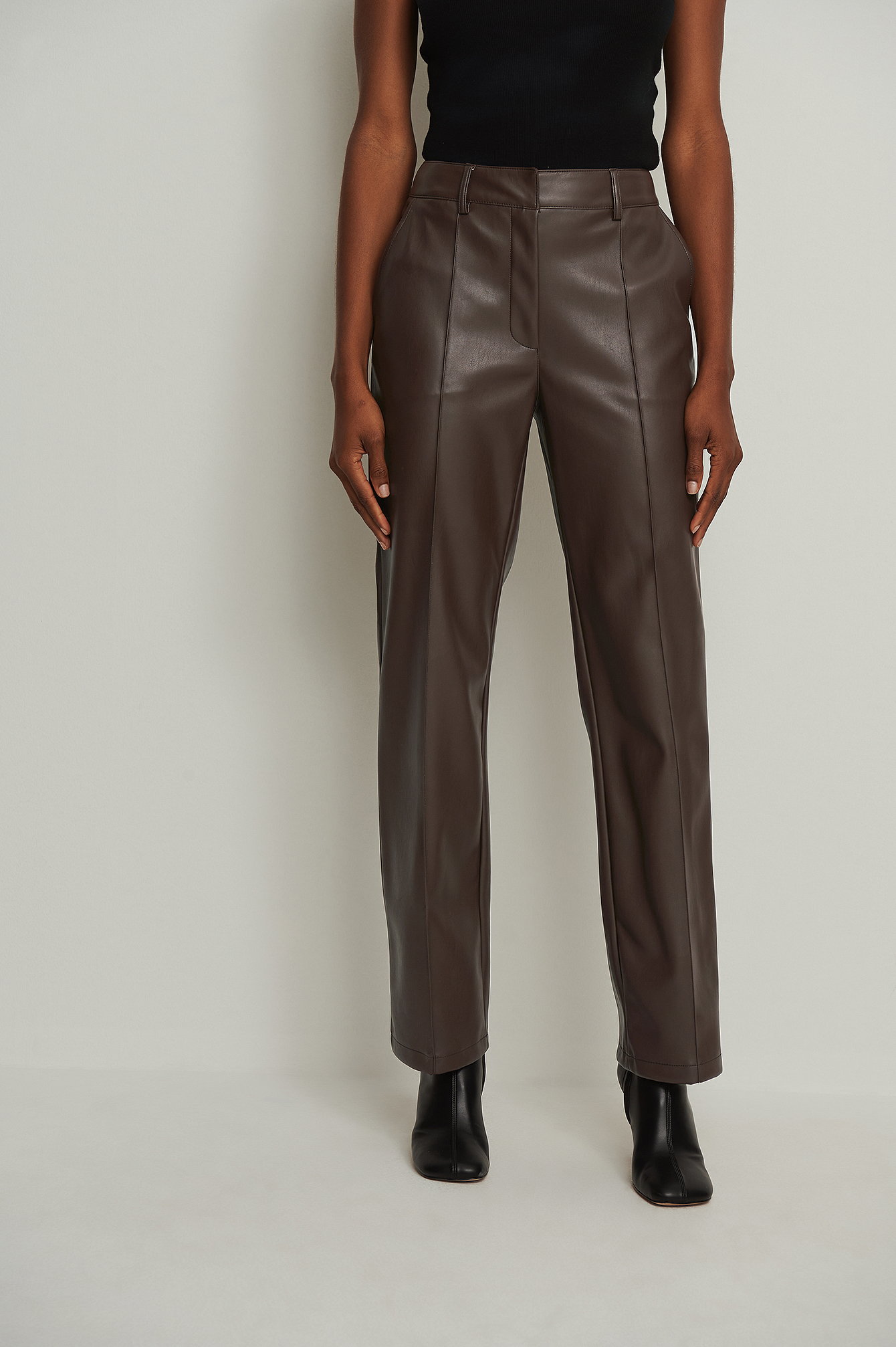 PU Mid Rise Pants Brown | na-kd.com