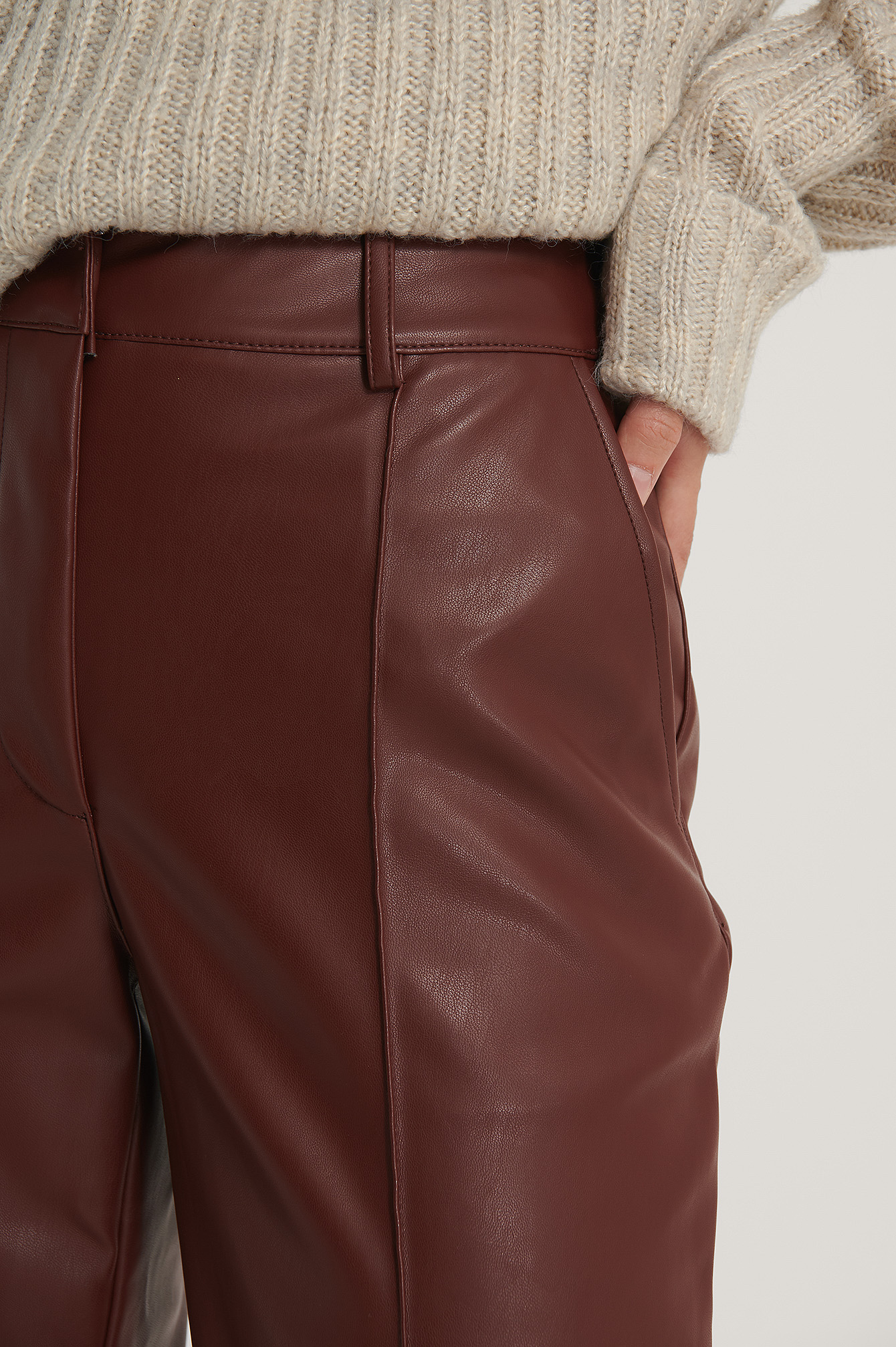 PU Mid Rise Pants Burgundy | na-kd.com