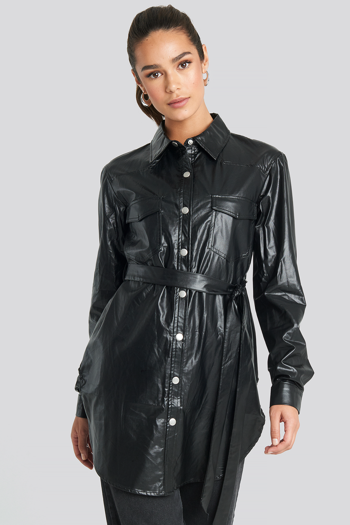 Pu Shirt Jacket Black