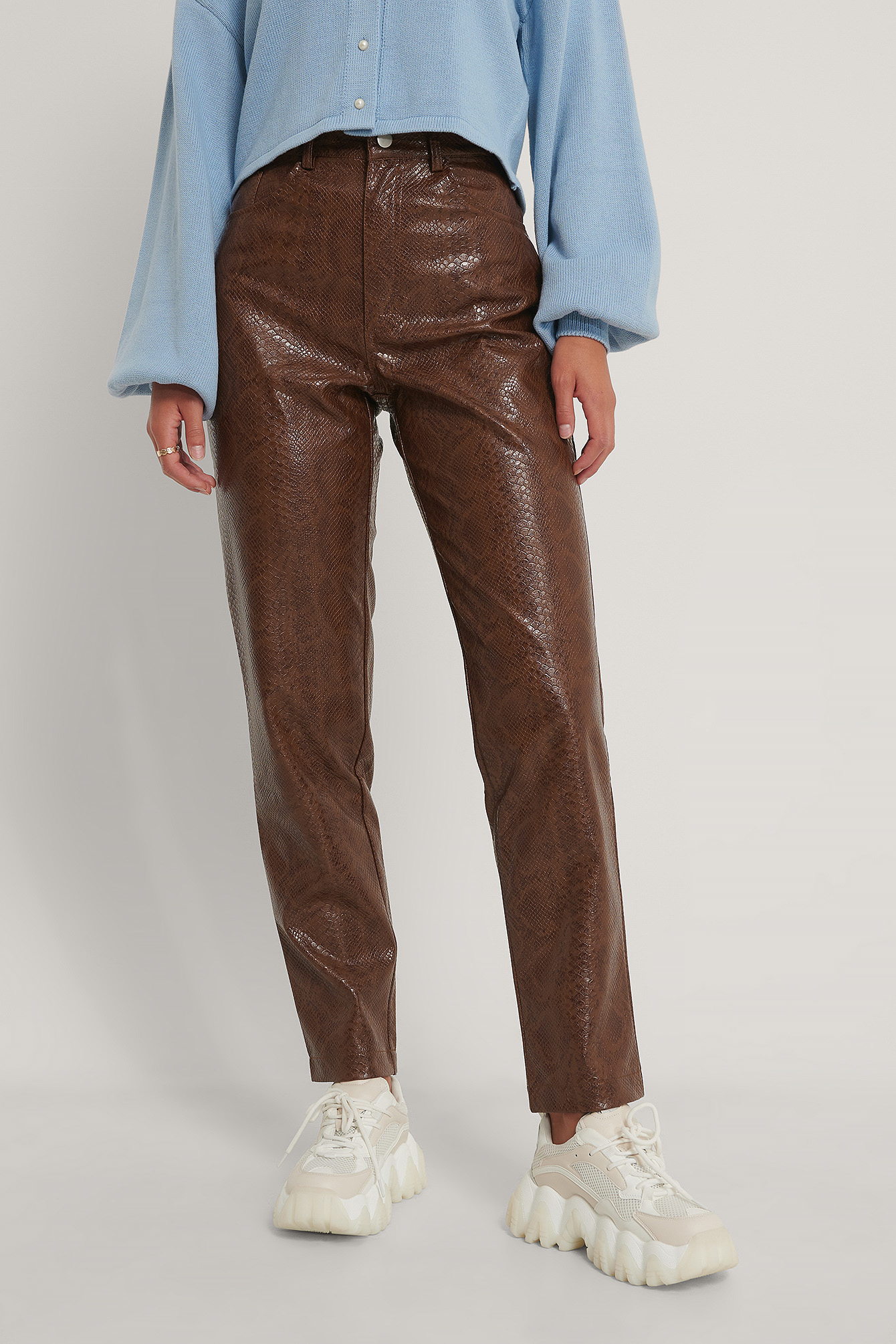 Womens Brown Faux-leather Trousers
