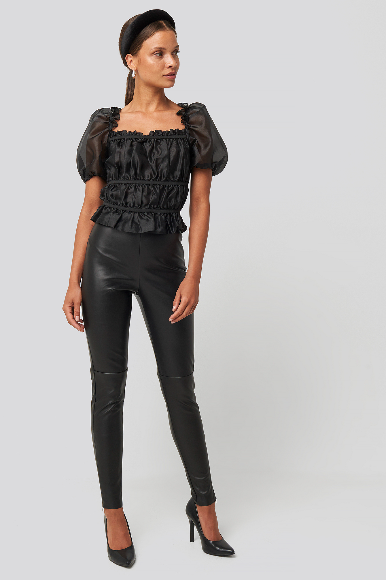 PU Zipper Pants Black