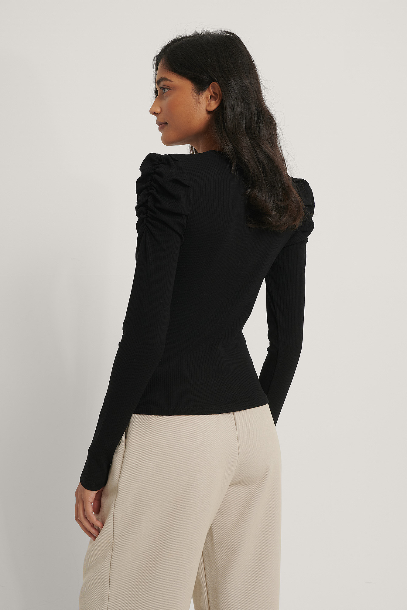 Puff Detail Long Sleeve Top Black | na 