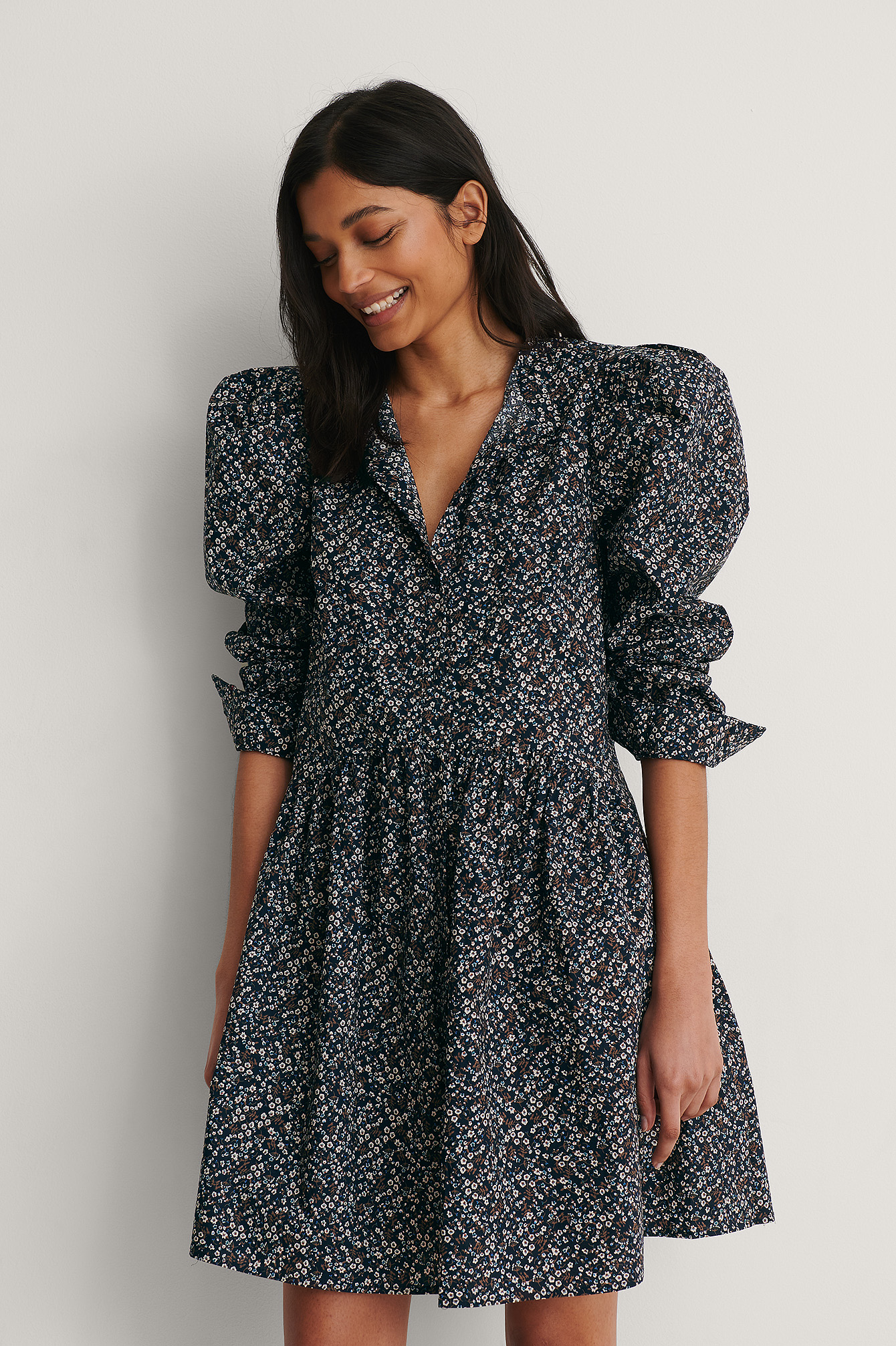 Puff Shoulder LS Buttoned Dress Green 