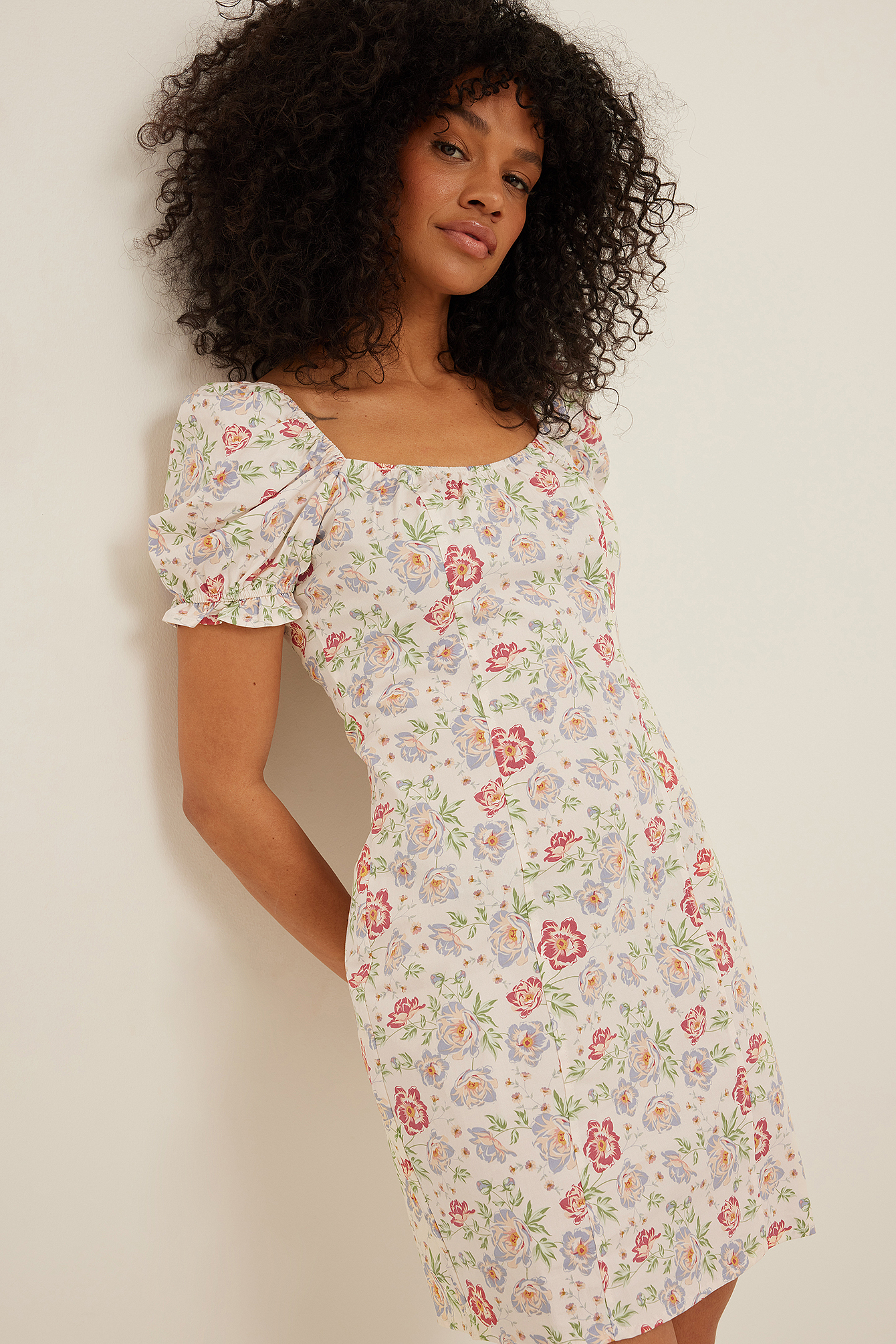 Organic Puff Shoulder Mini Dress Flower 