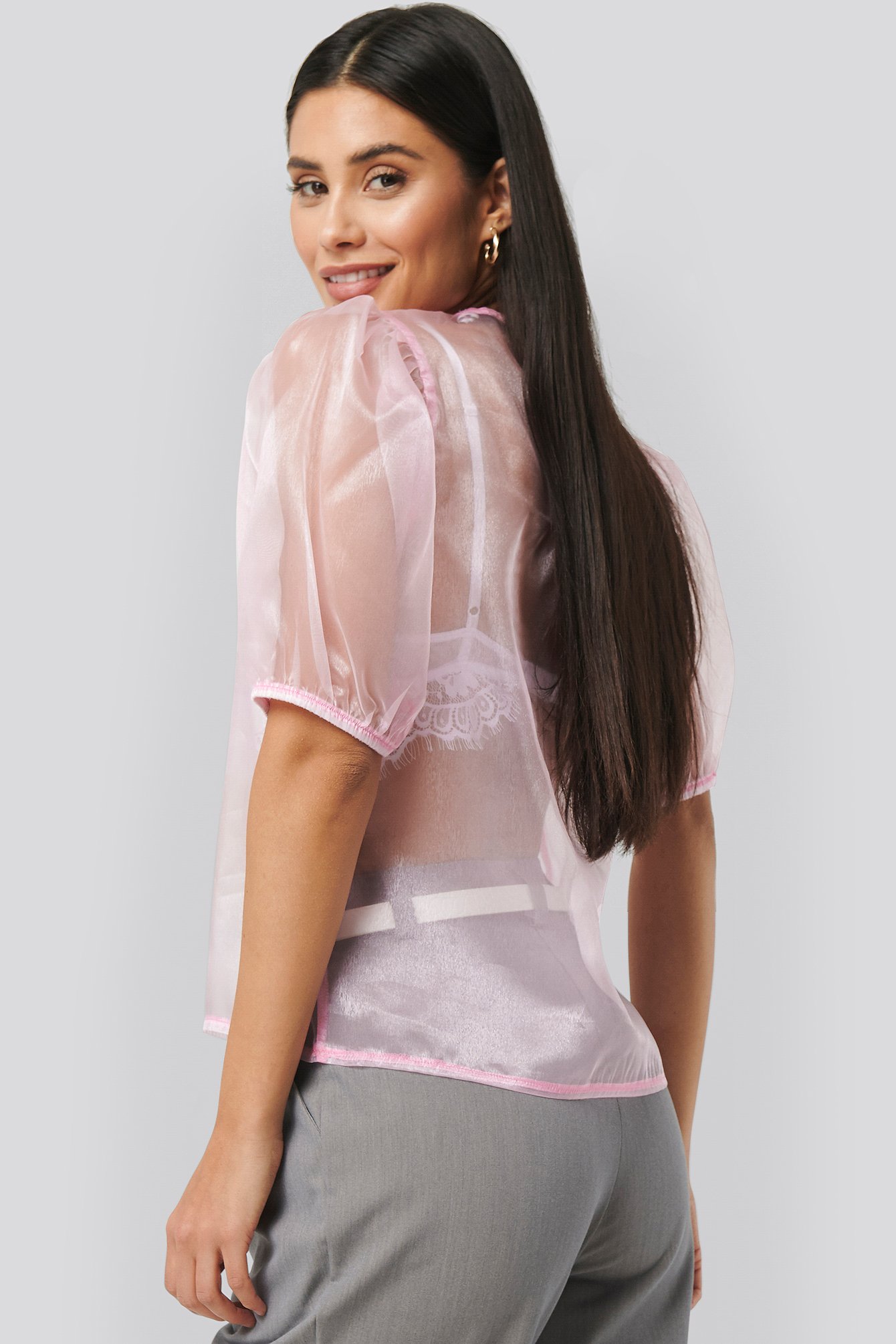 Pink Puff Sleeve Blouse