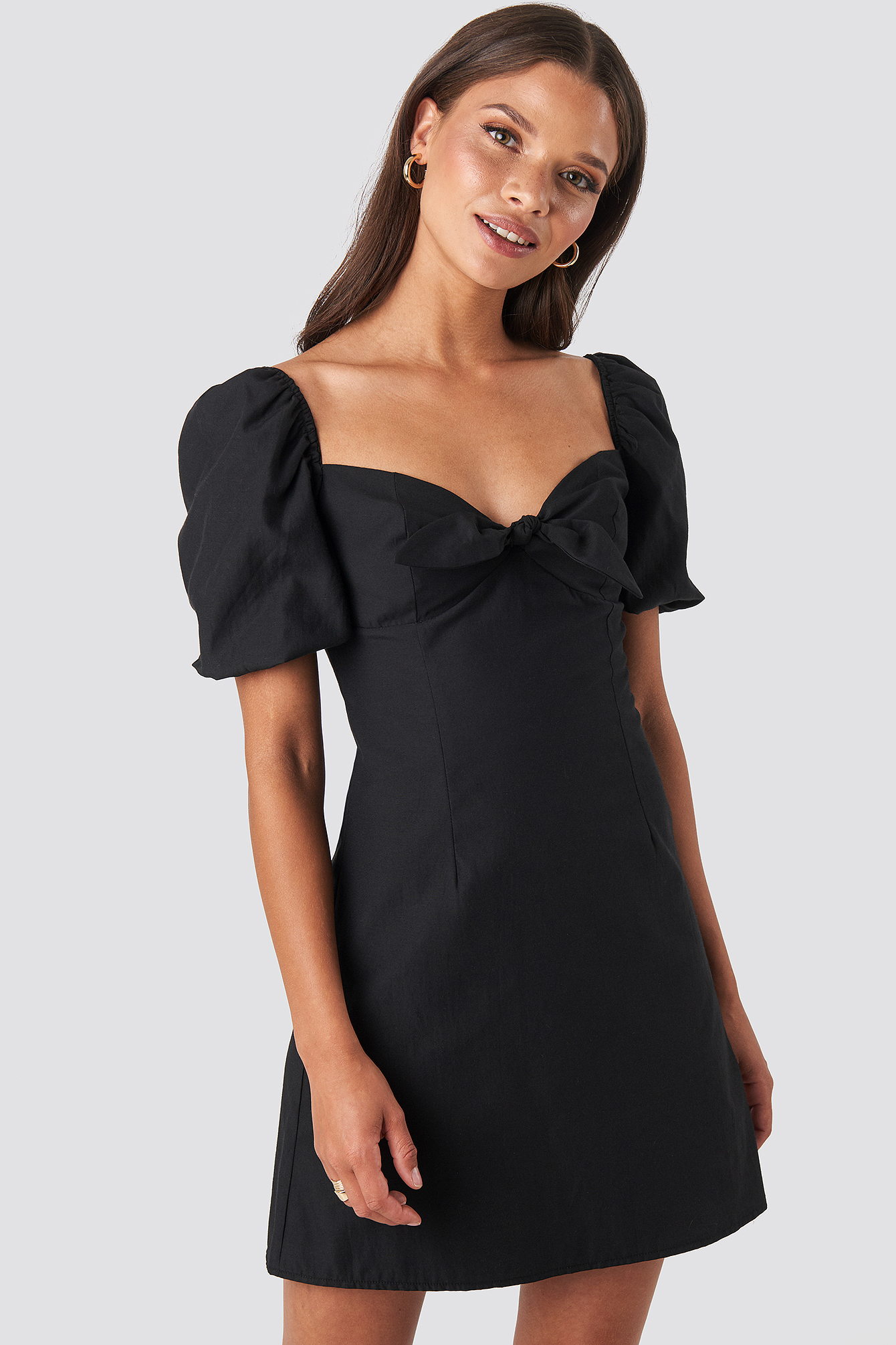 Puff Sleeve Bow Mini Dress Black | na-kd.com