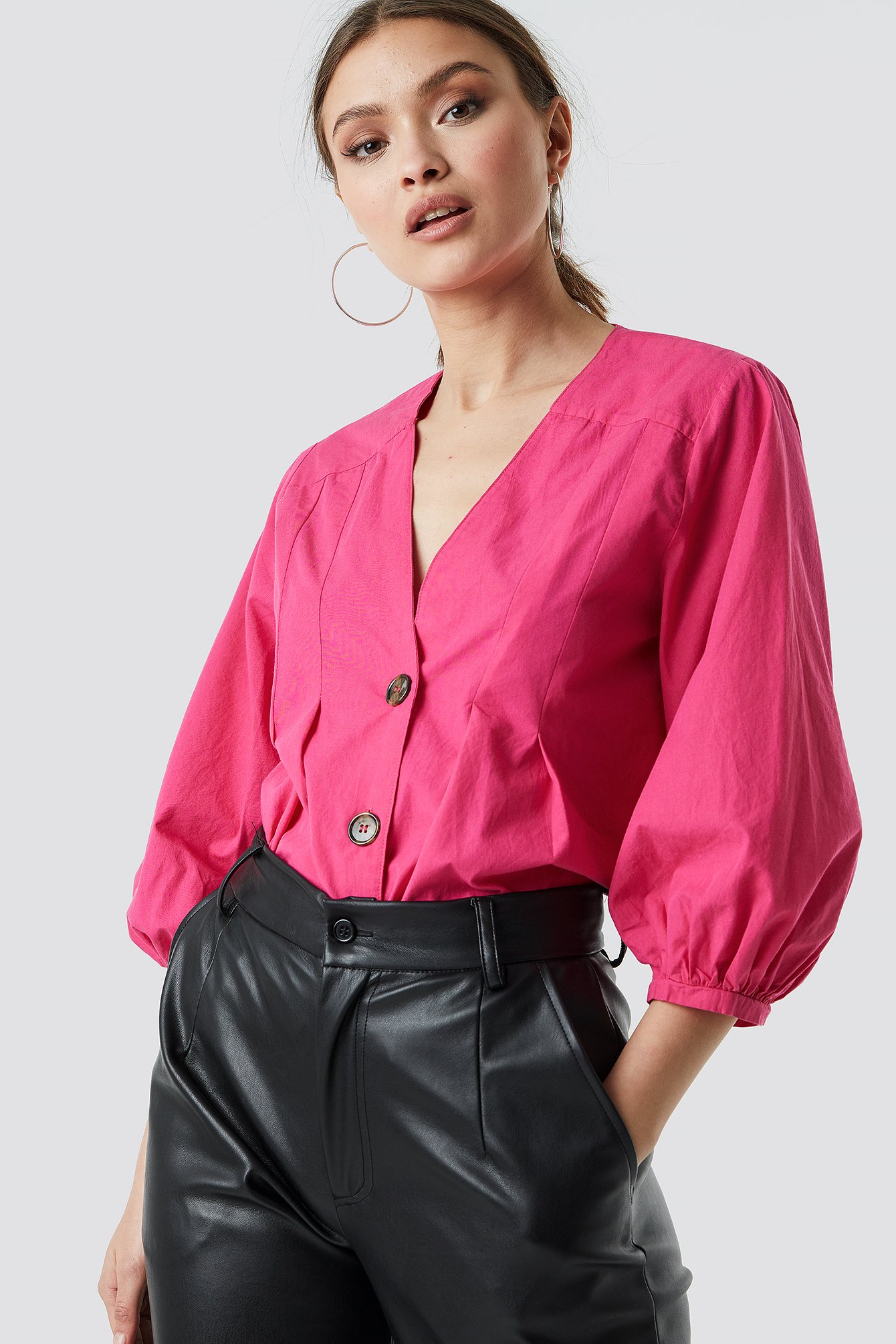 Puff Sleeve Button Up Blouse Pink | NA-KD