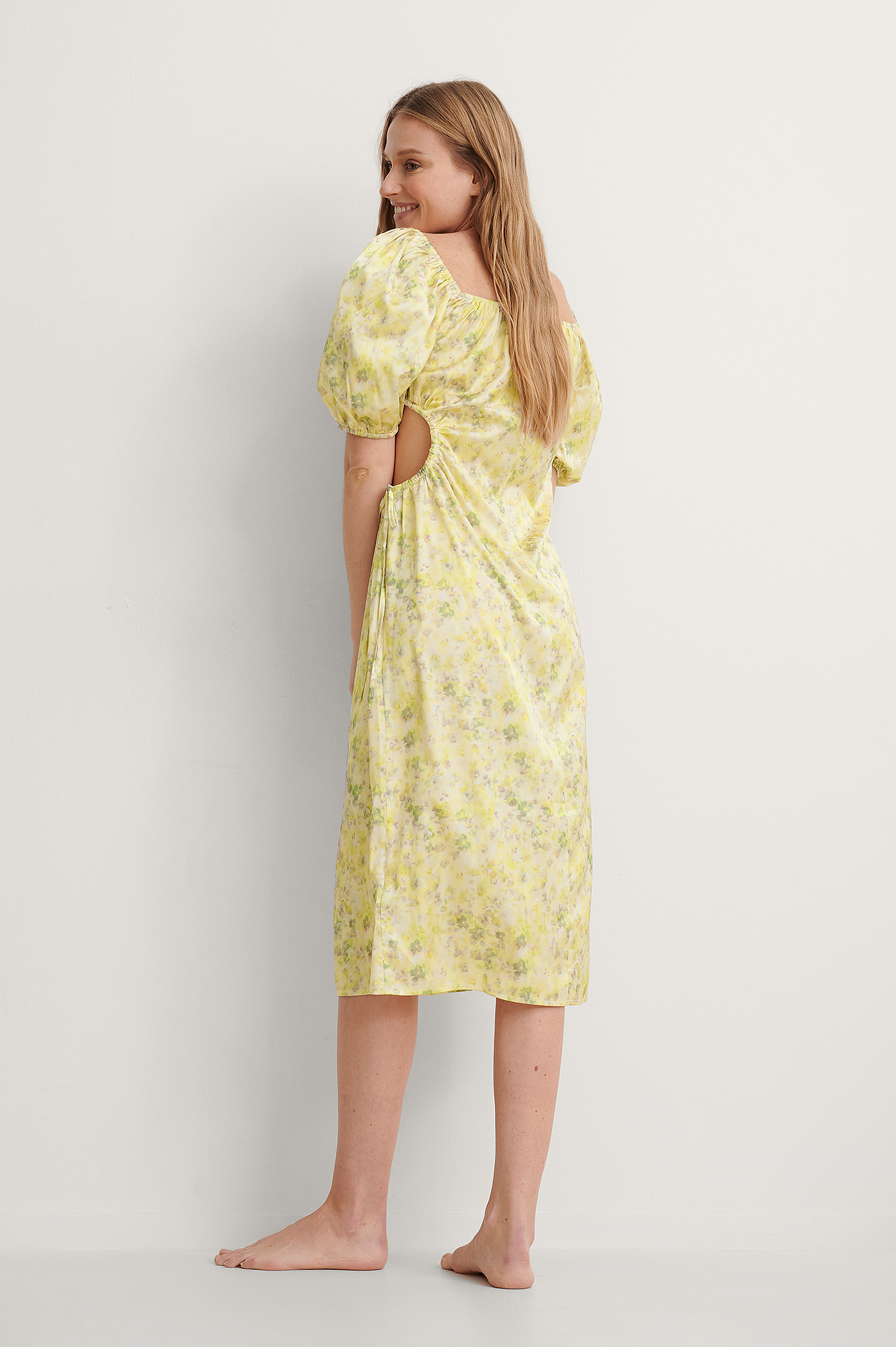 Puff Sleeve Cut Out Dress Flower | na 