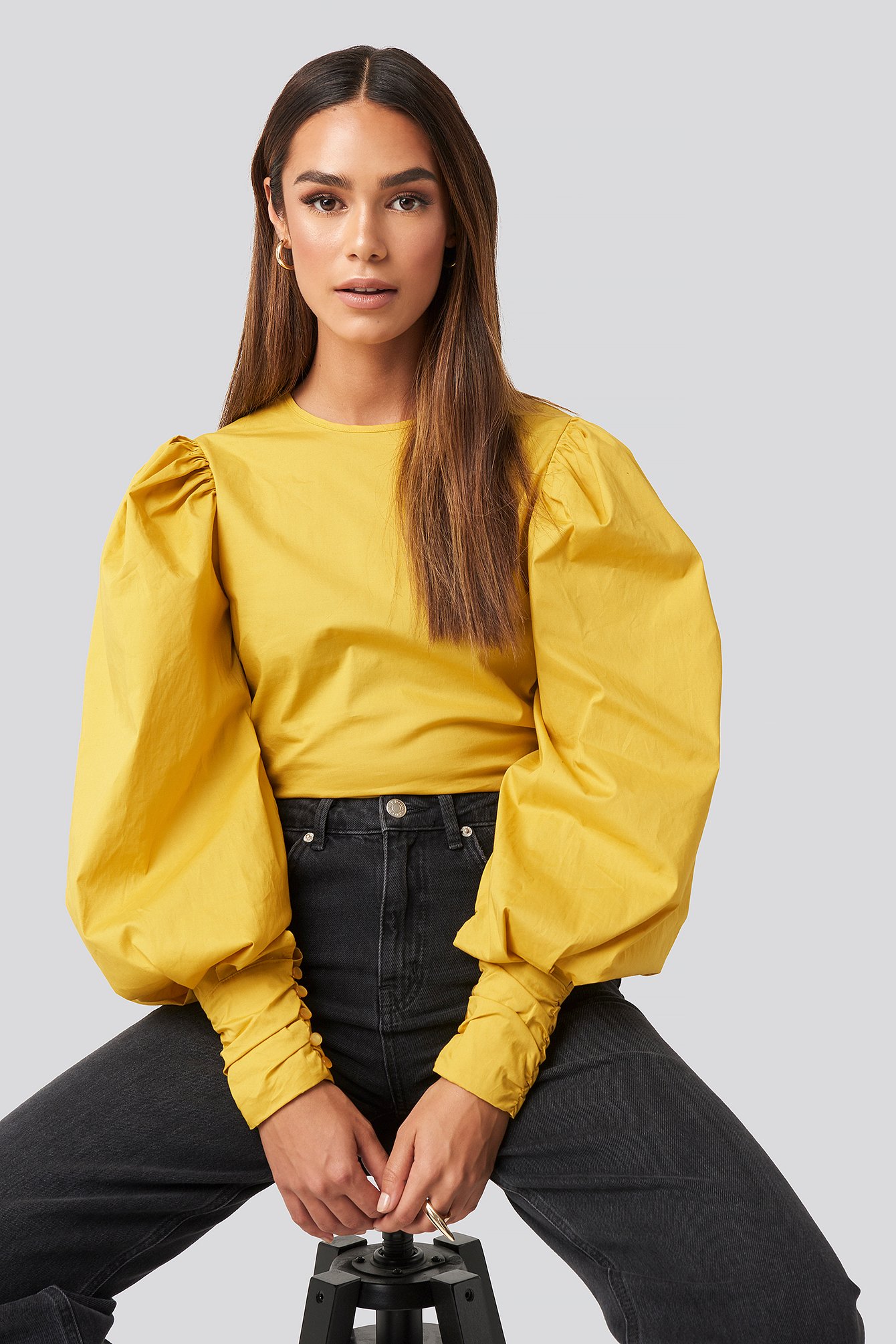 Puff Sleeve Fitted Top Yellow NAKD