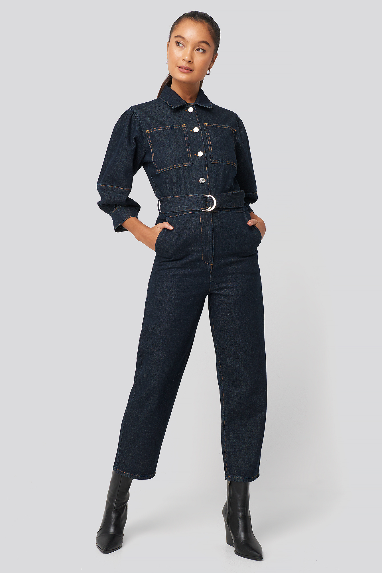 Puff Sleeve Jumpsuit Dark Blue