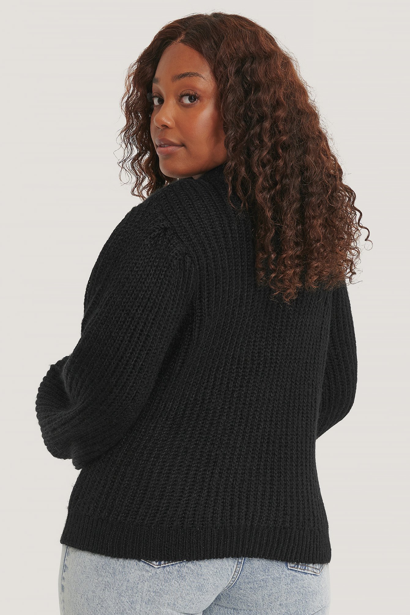 Puff Sleeve Knitted Sweater Black