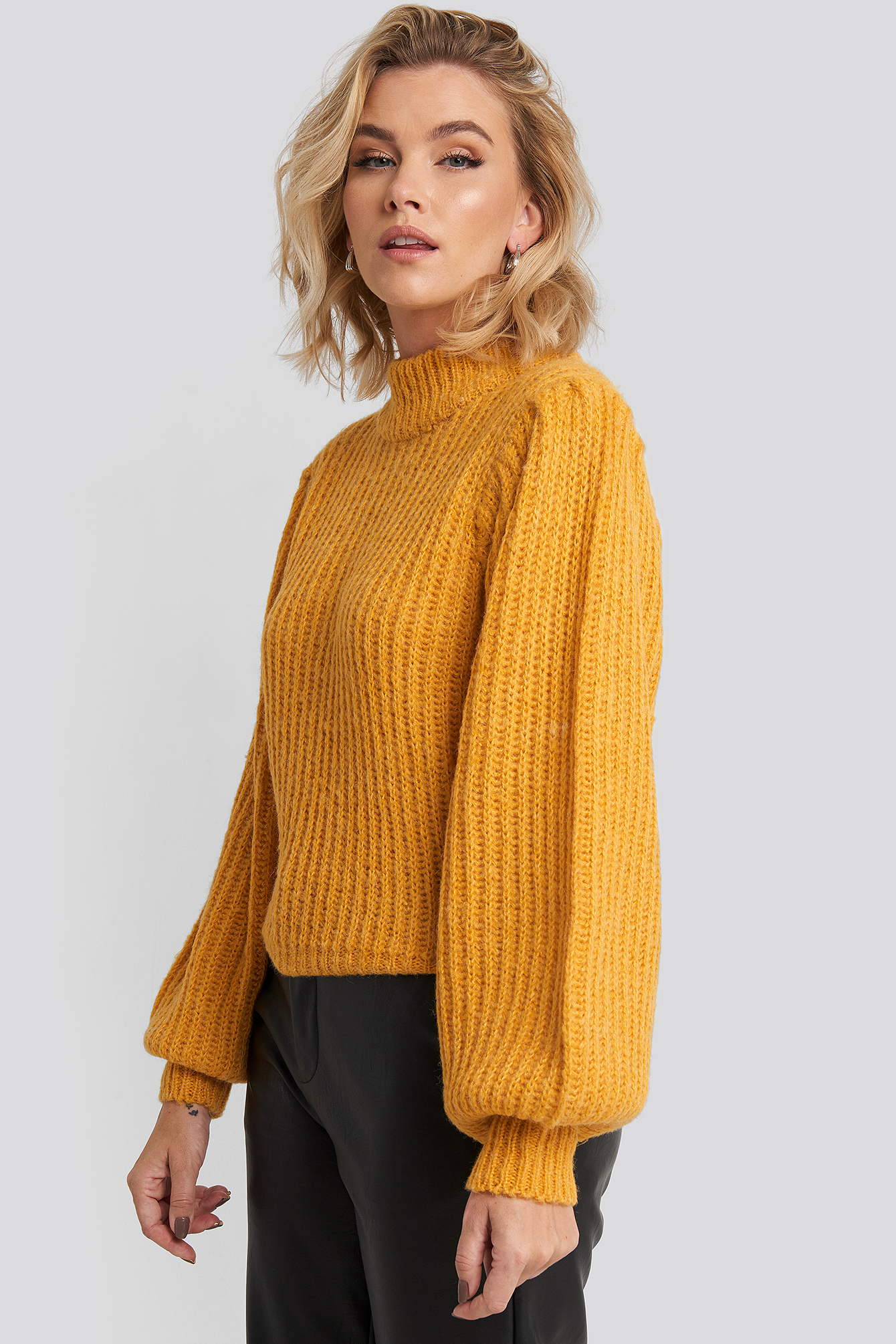 Puff Sleeve Knitted Sweater Yellow NAKD