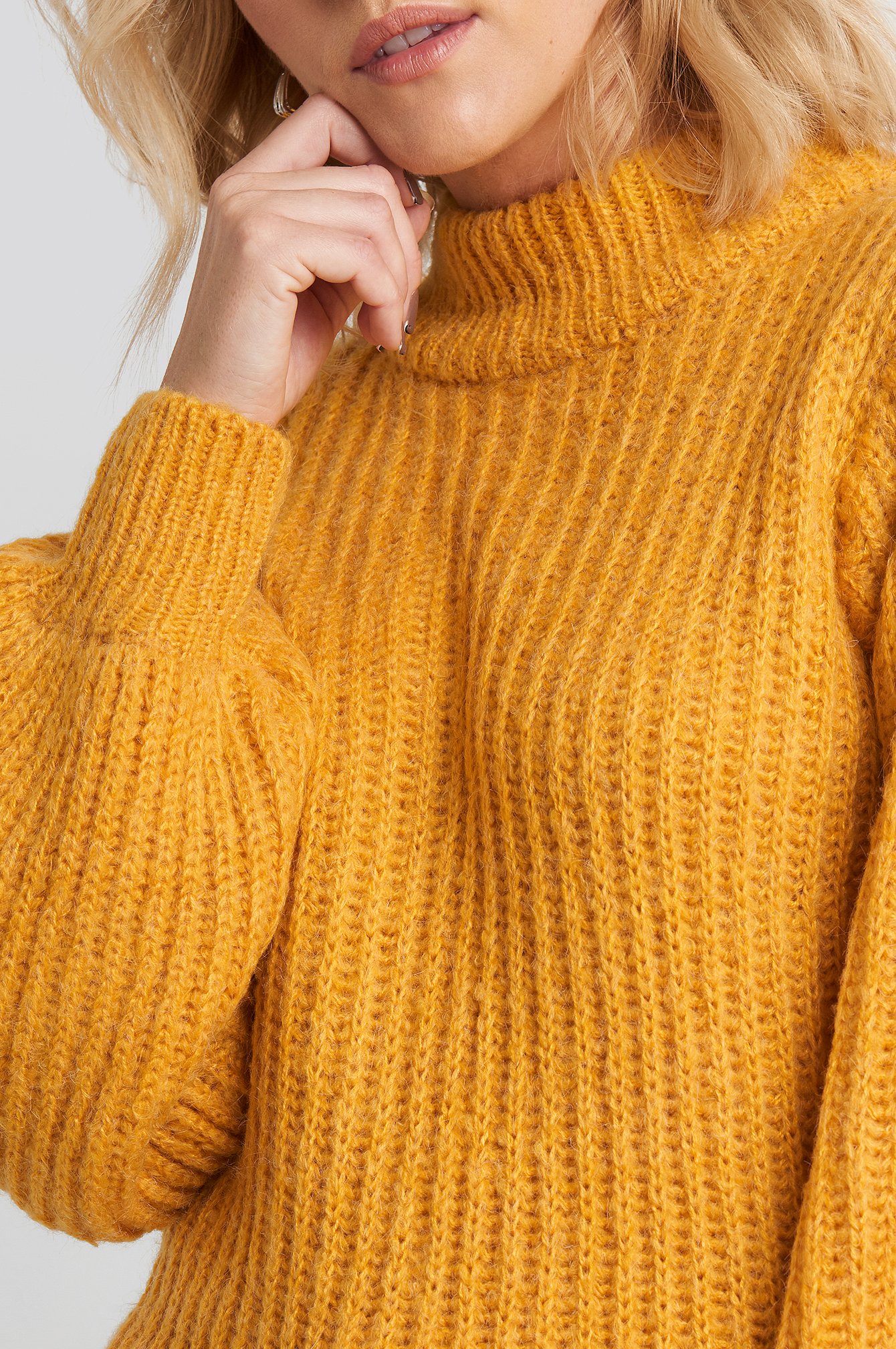 Puff Sleeve Knitted Sweater Yellow