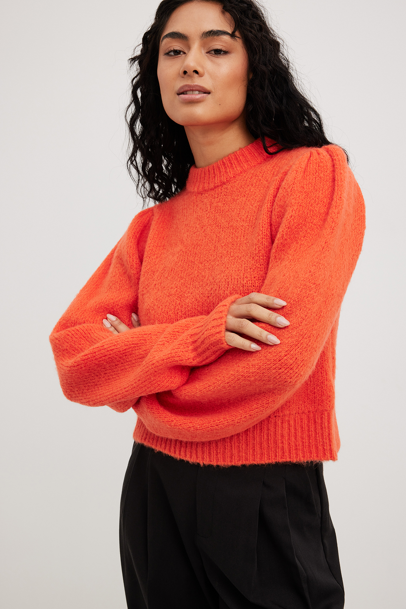 Puff Sleeve Knitted Sweater Orange NAKD