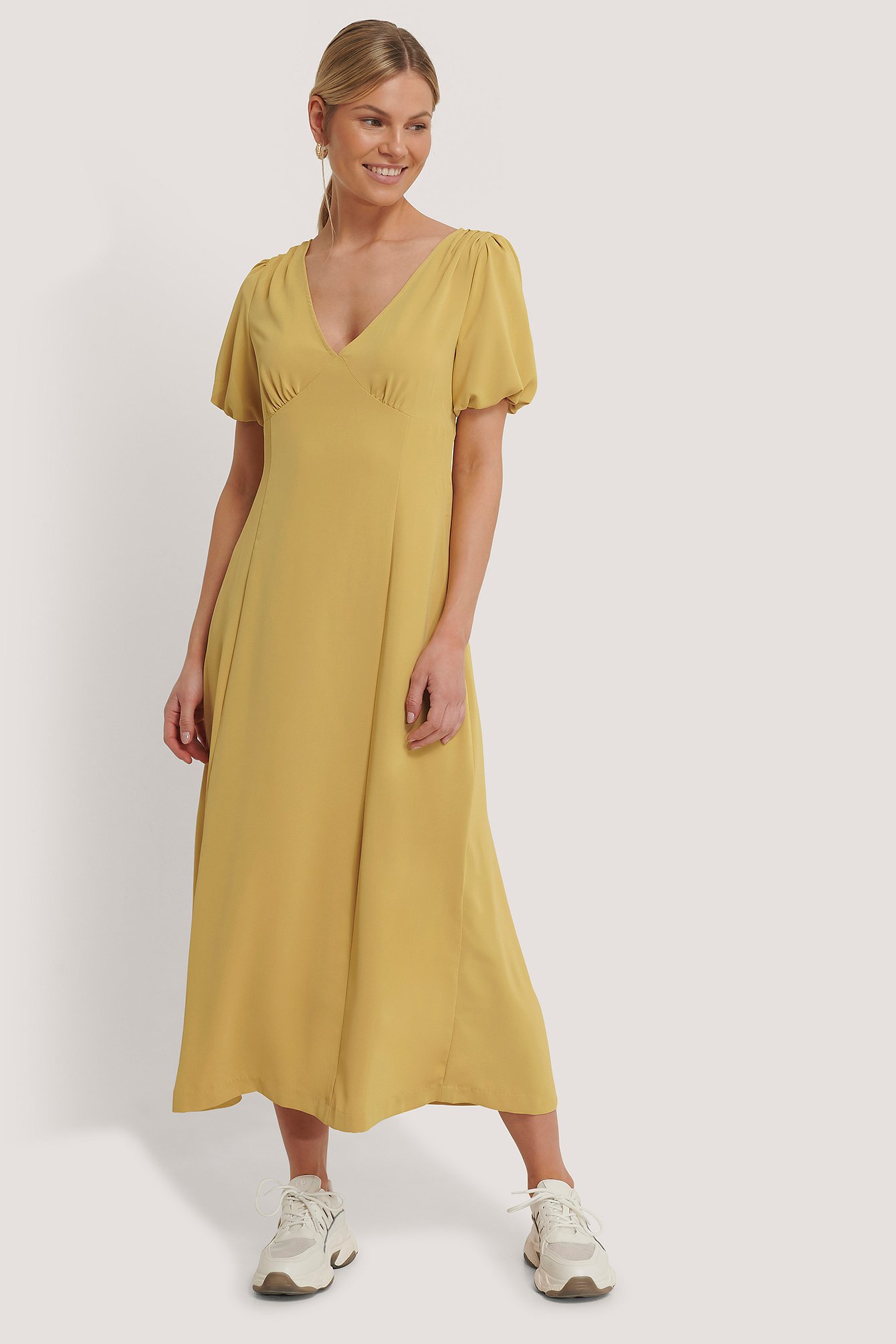 Yellow Kleid Mit Puffärmeln